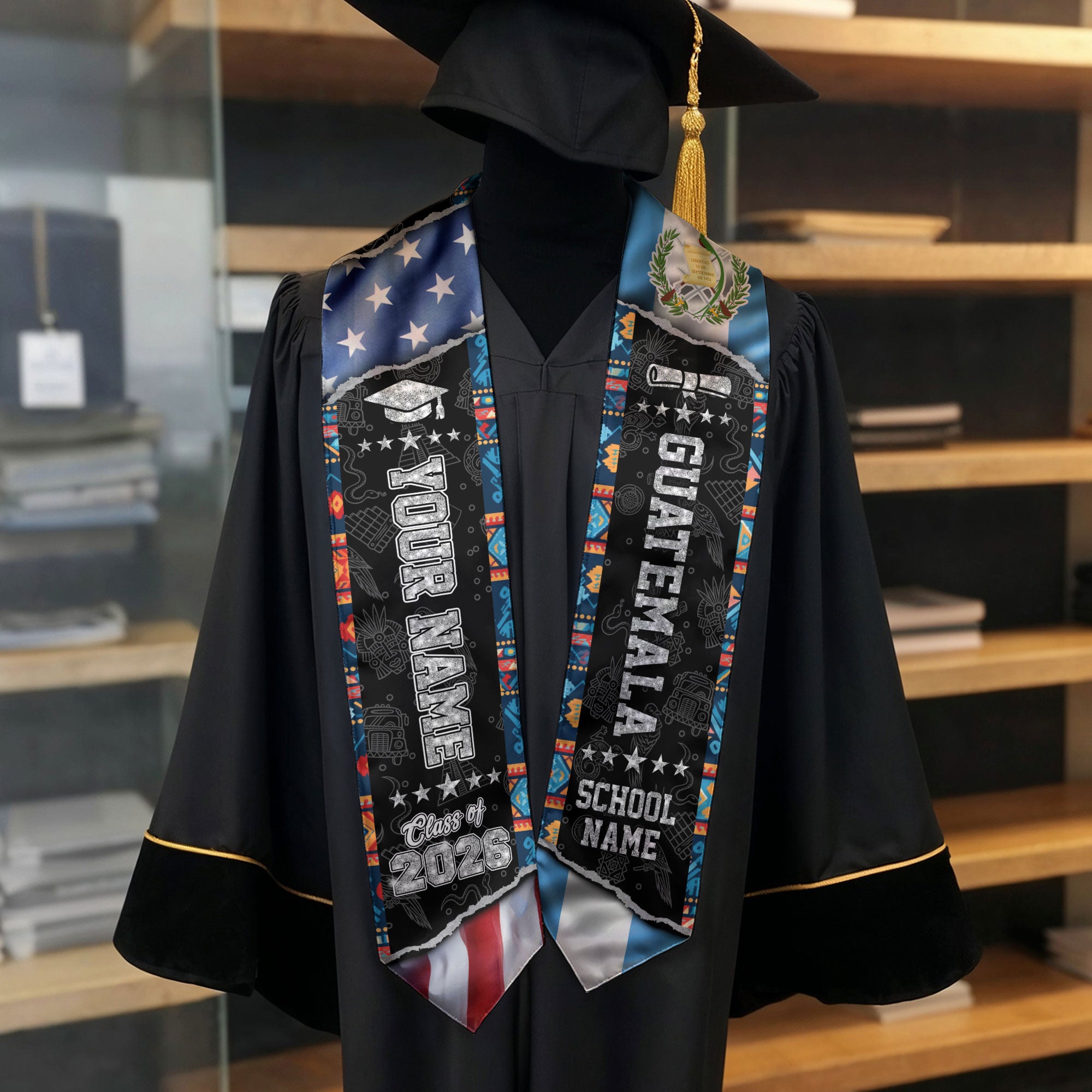 2026 Guatemala Flag Stole, Guatemala Stole, Guatemala Graduation Sash