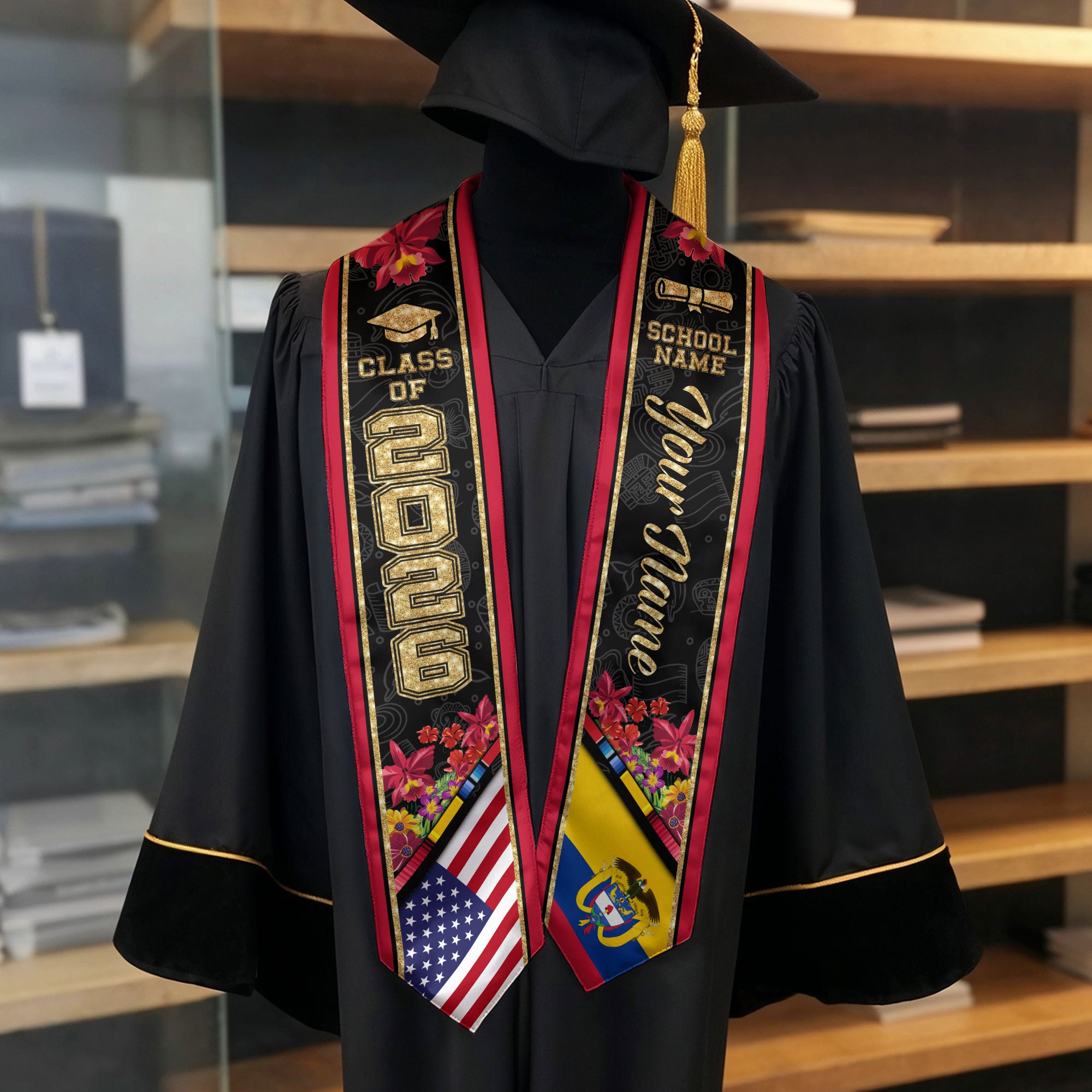 Colombia Graduation Stole 2026, Colombia Flag Sash, Custom Accent Graduation Stole 2026
