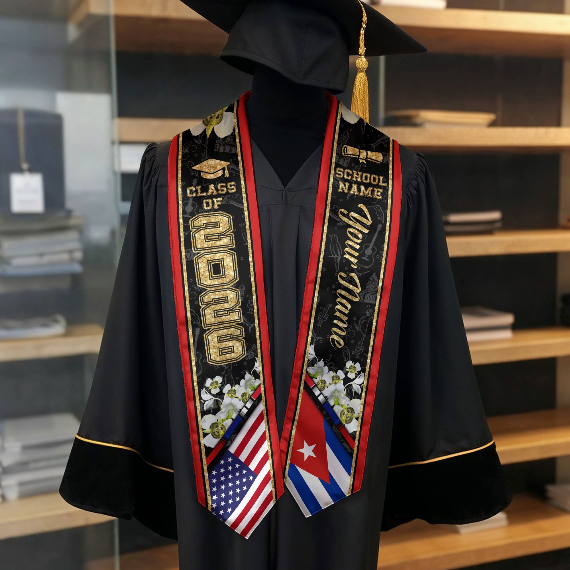 Cuba Graduation Stole 2026, Cuban Flag Sash, Custom Accent Graduation Stole for Class of 2026