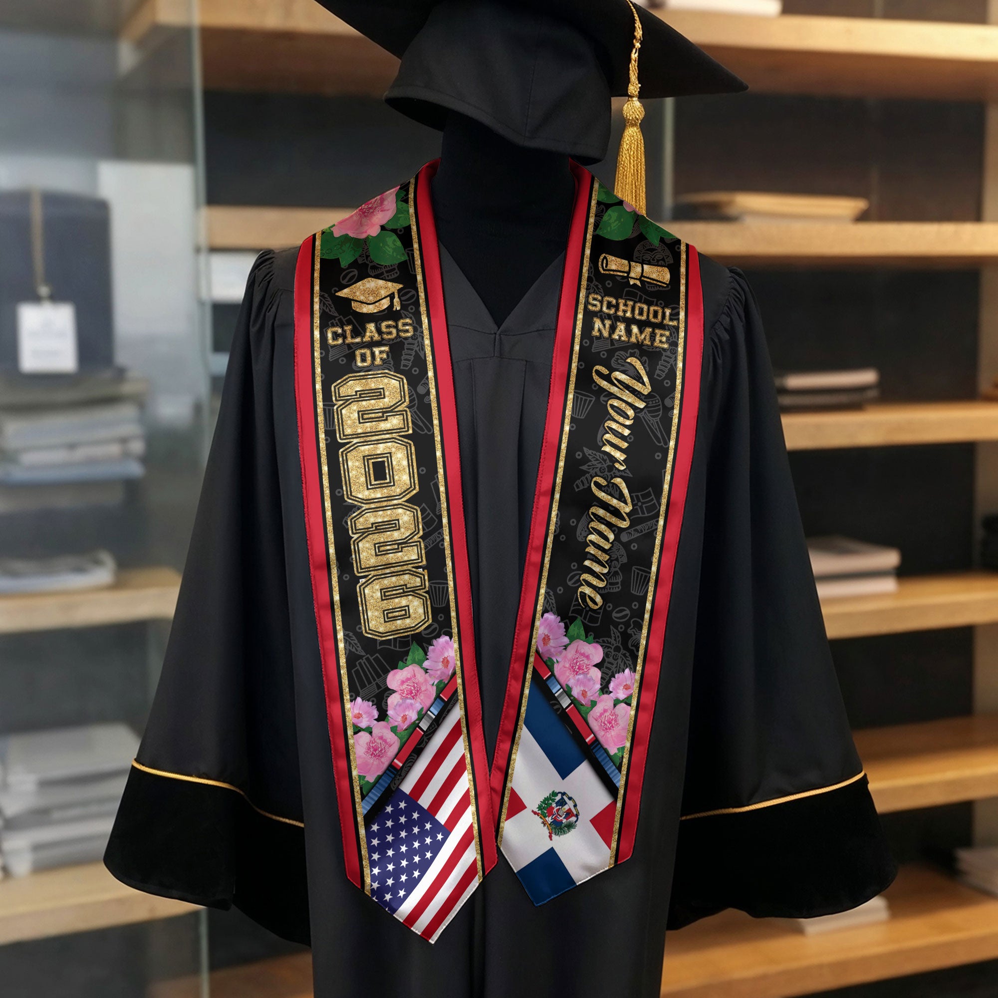 Dominican Graduation Stole 2026, Dominican Flag Sash, Custom Accent Graduation Stole 2026