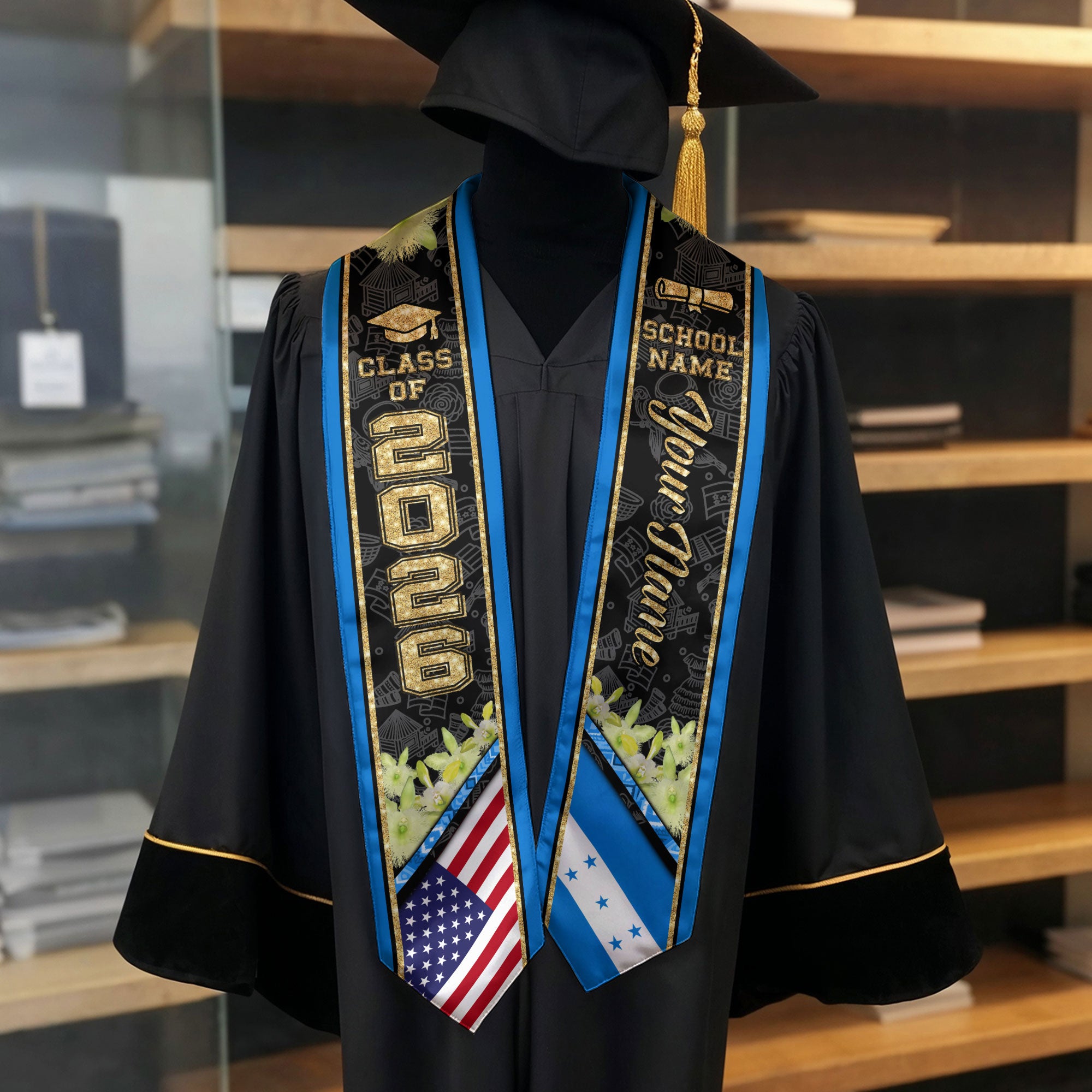 Honduras Graduation Stole 2026, Honduran Flag Sash, Custom Accent for Class of 2026