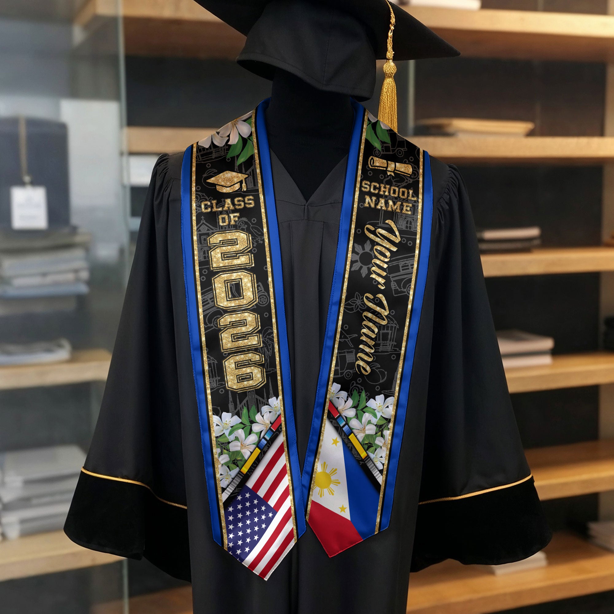 Philippines Graduation Stole 2026, Philippines Flag Sash, Custom Accent for Class of 2026