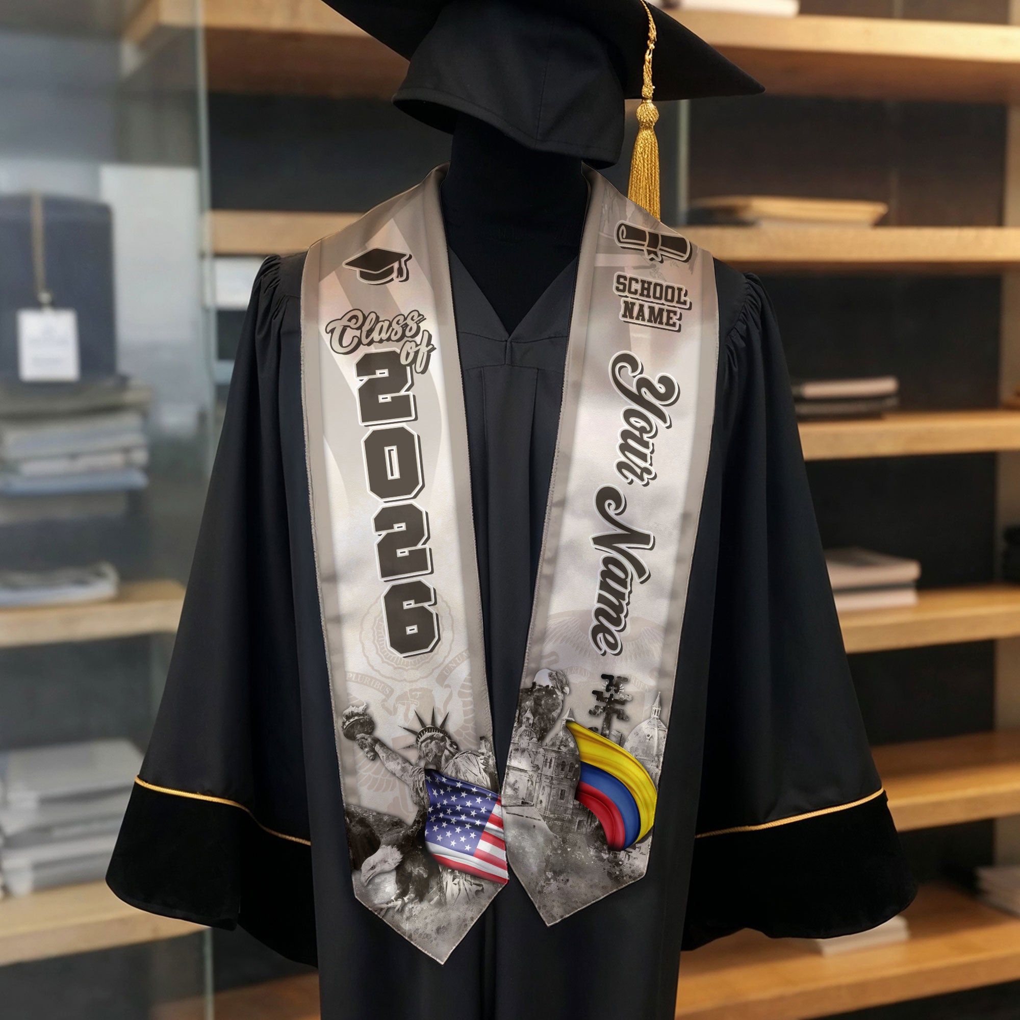 Colombian Flag Graduation Stole 2026, Colombia Stole Sash, Custom Touch for Class of 2026