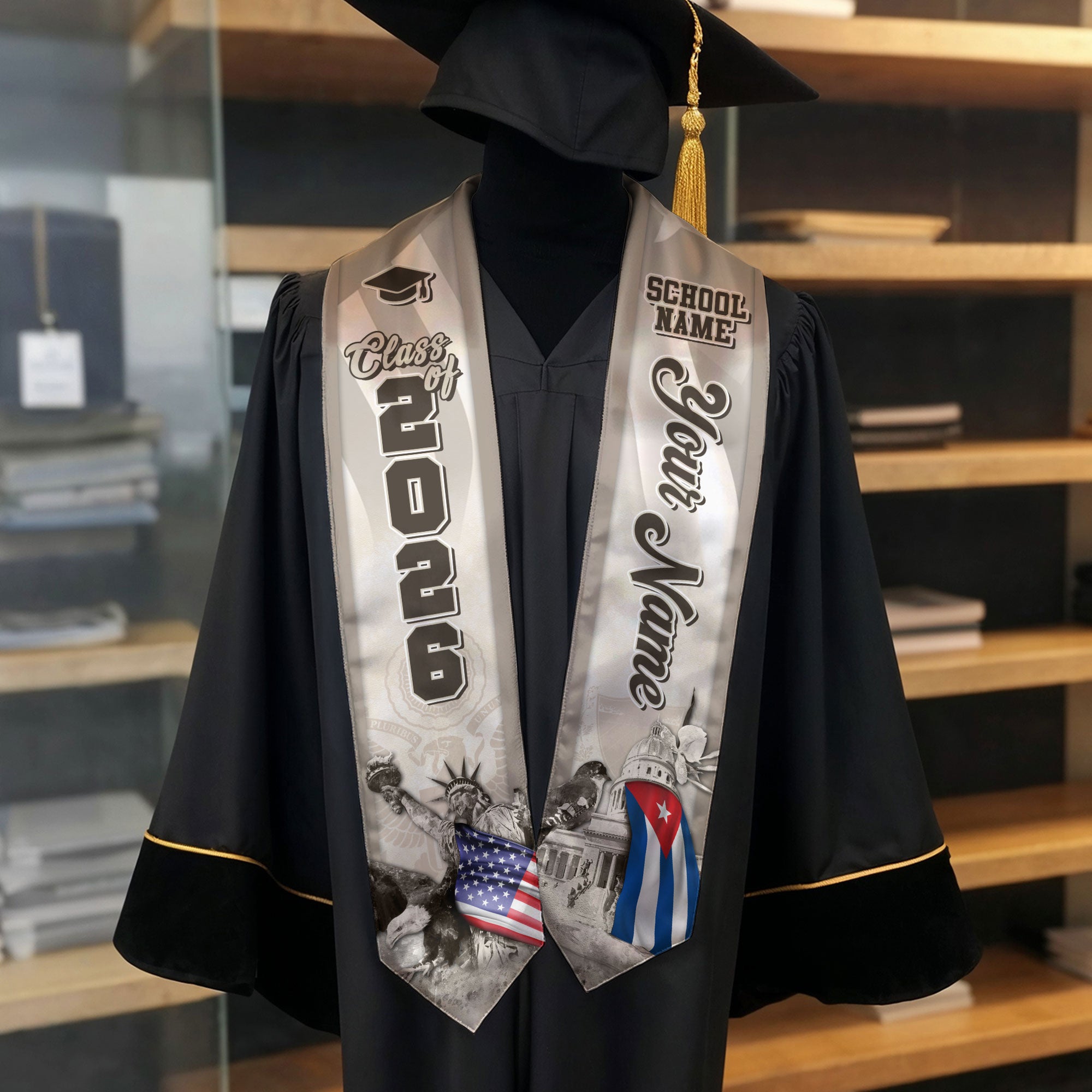 Cuban Flag Graduation Stole 2026, Cuba Stole Sash, Custom Touch for Class of 2026