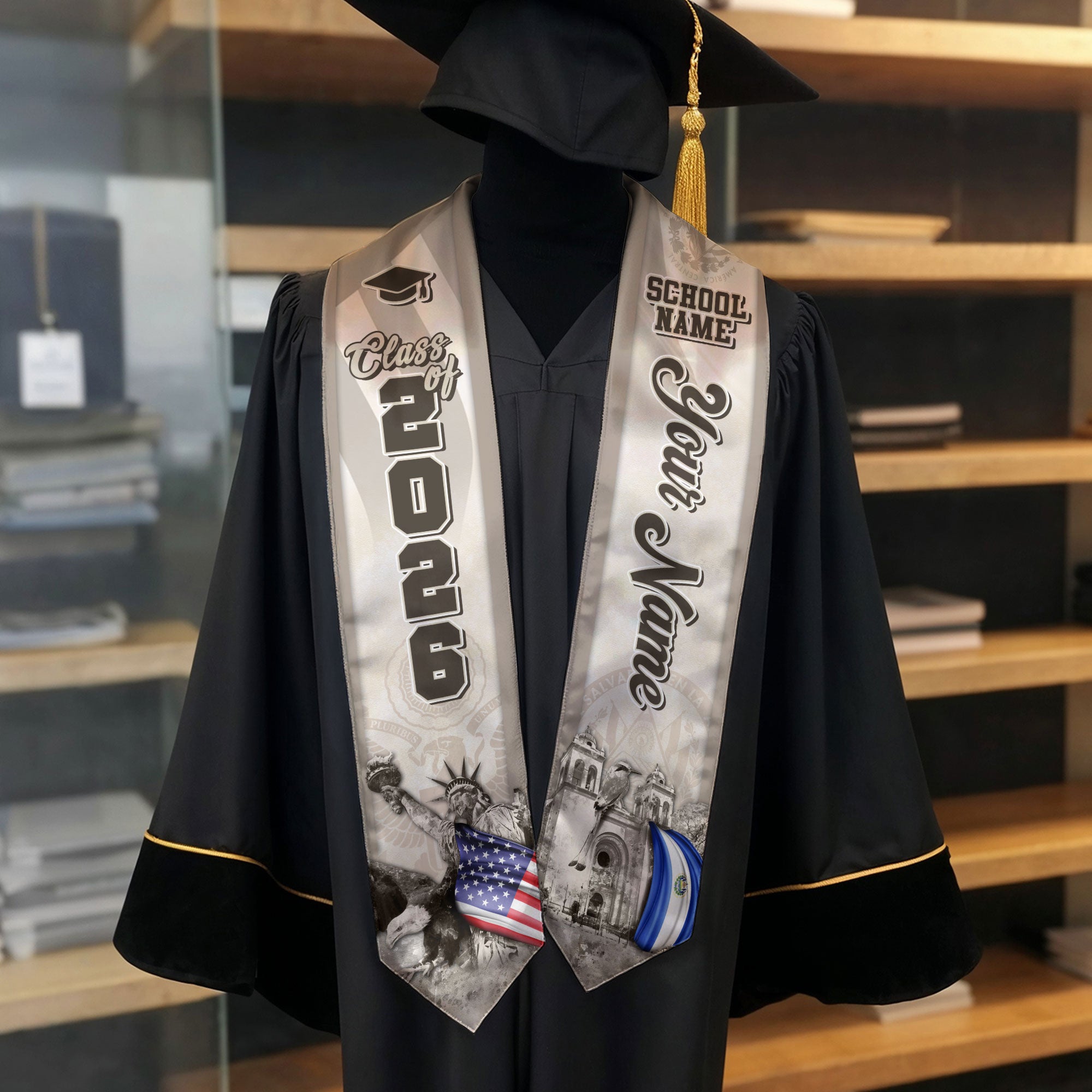 Salvadoran Flag Graduation Stole 2026, El Salvador Stole Sash, Custom Touch for 2026