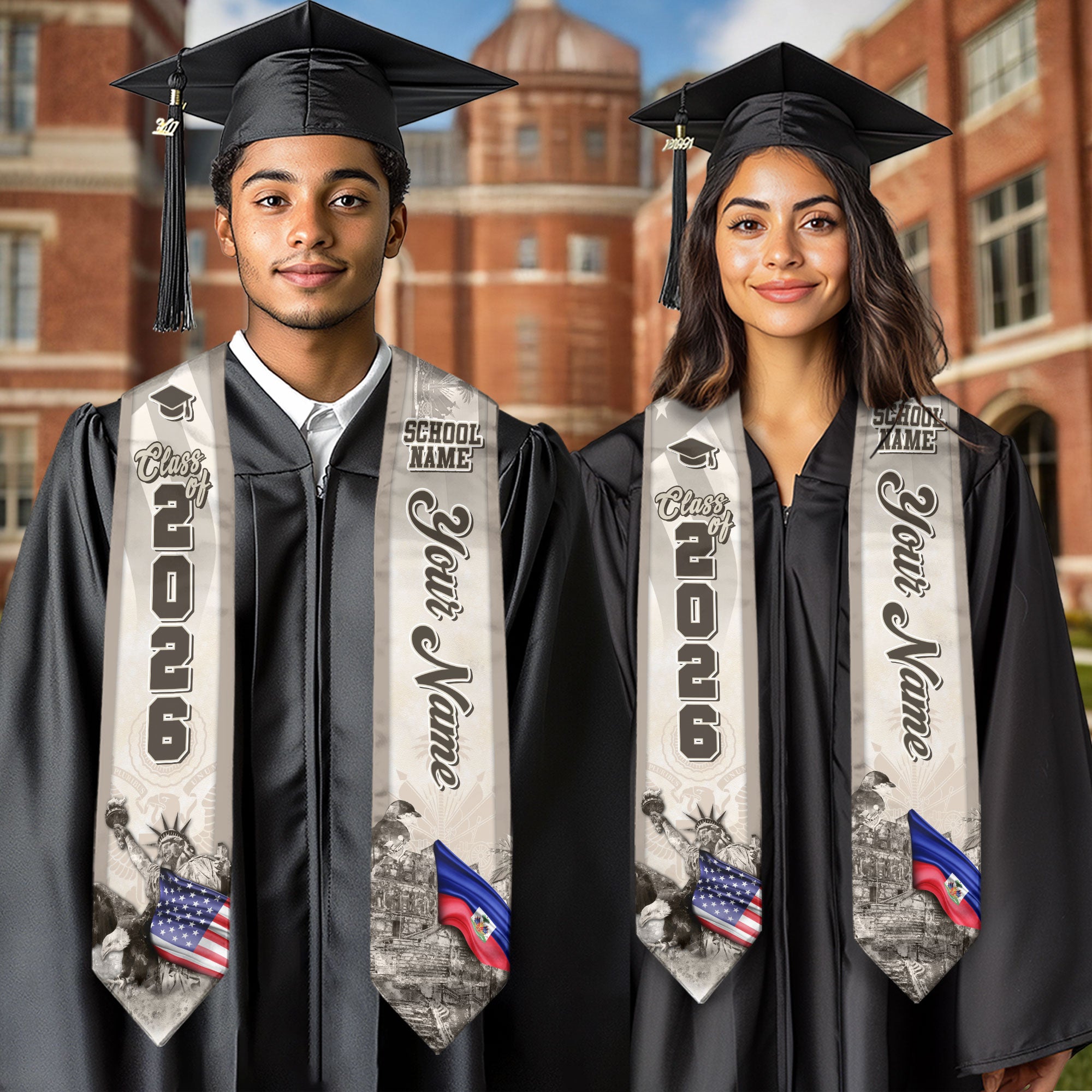 Haitian Flag Graduation Stole 2026, Haiti Stole Sash, Custom Touch for Class of 2026