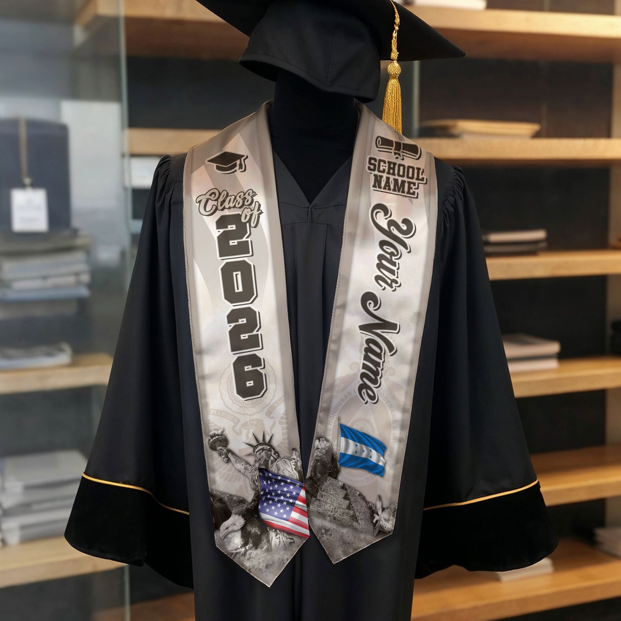 Honduran Flag Graduation Stole 2026, Honduras Stole Sash, Custom Touch for Class of 2026