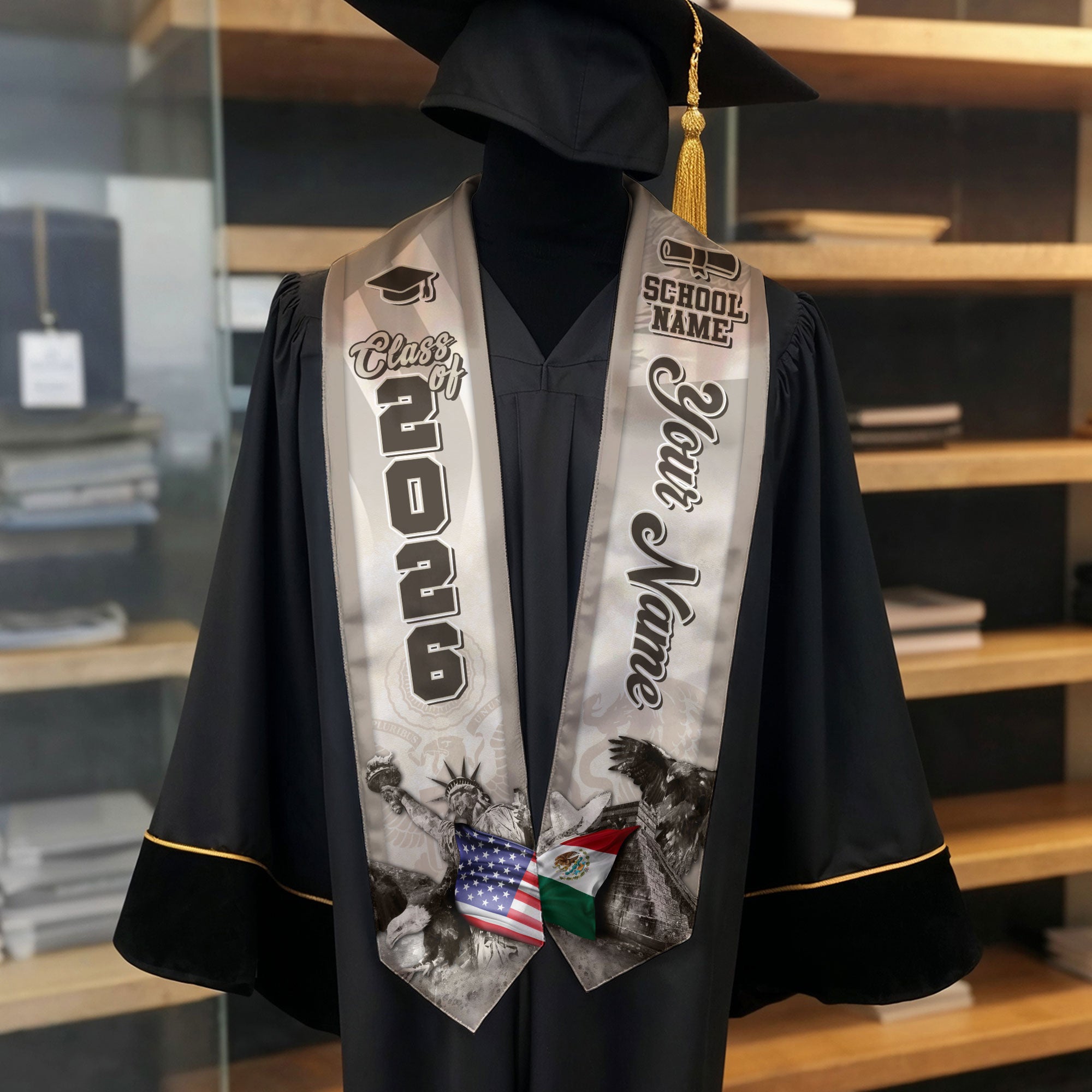Mexican Flag Graduation Stole 2026, Mexico Stole Sash, Custom Touch for Class of 2026