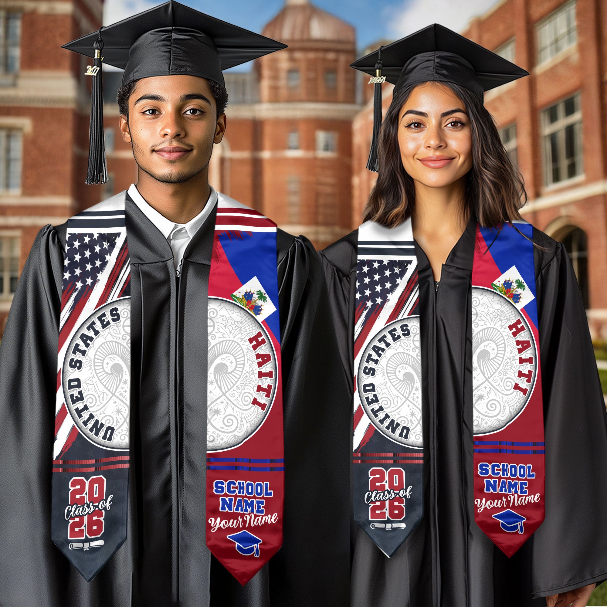 Haiti Flag Graduation Stole 2026, Haitian Grad Sash, Graduation Stole with Custom Details