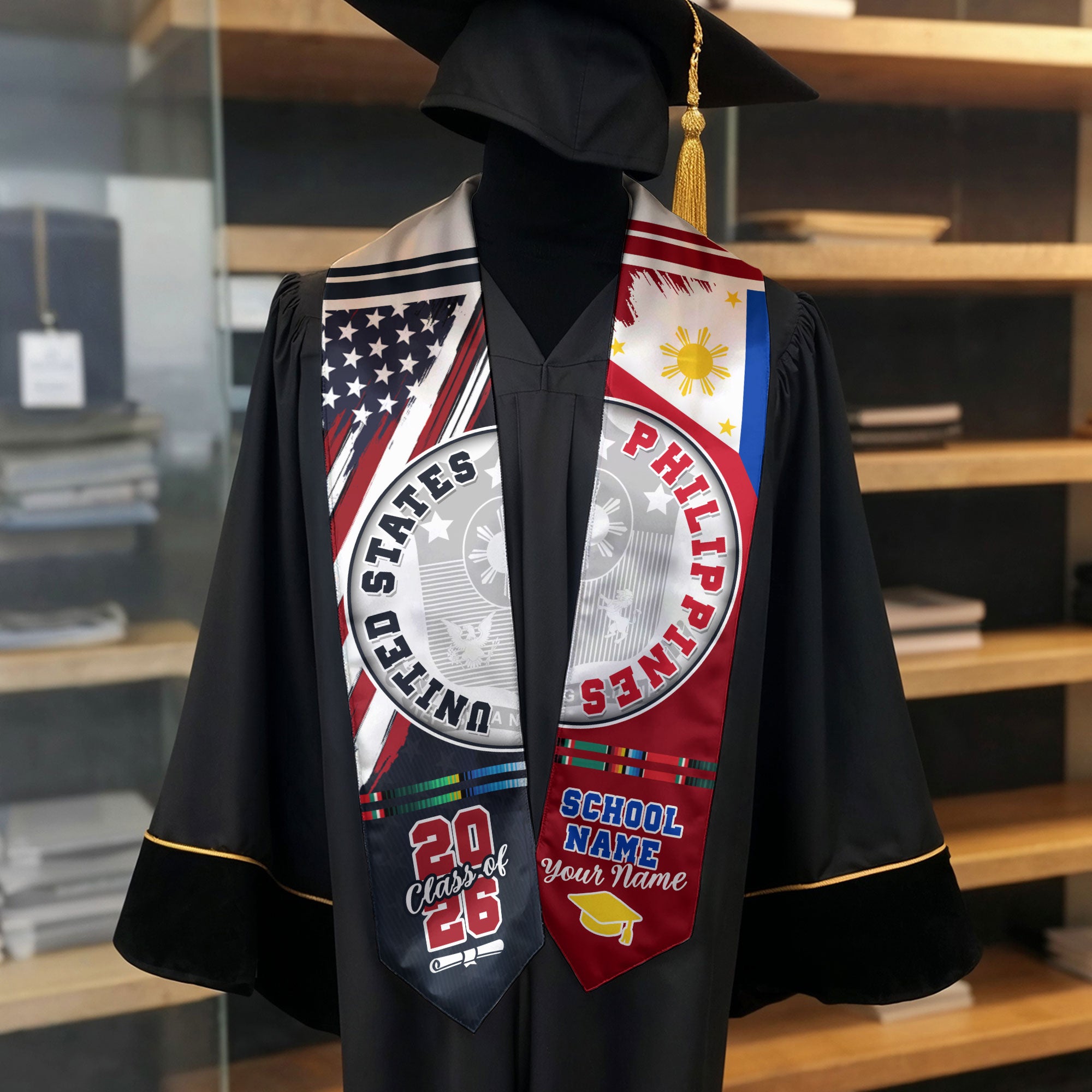 Philippines Flag Graduation Stole 2026, Filipino Grad Sash, Graduation Stole Custom Details