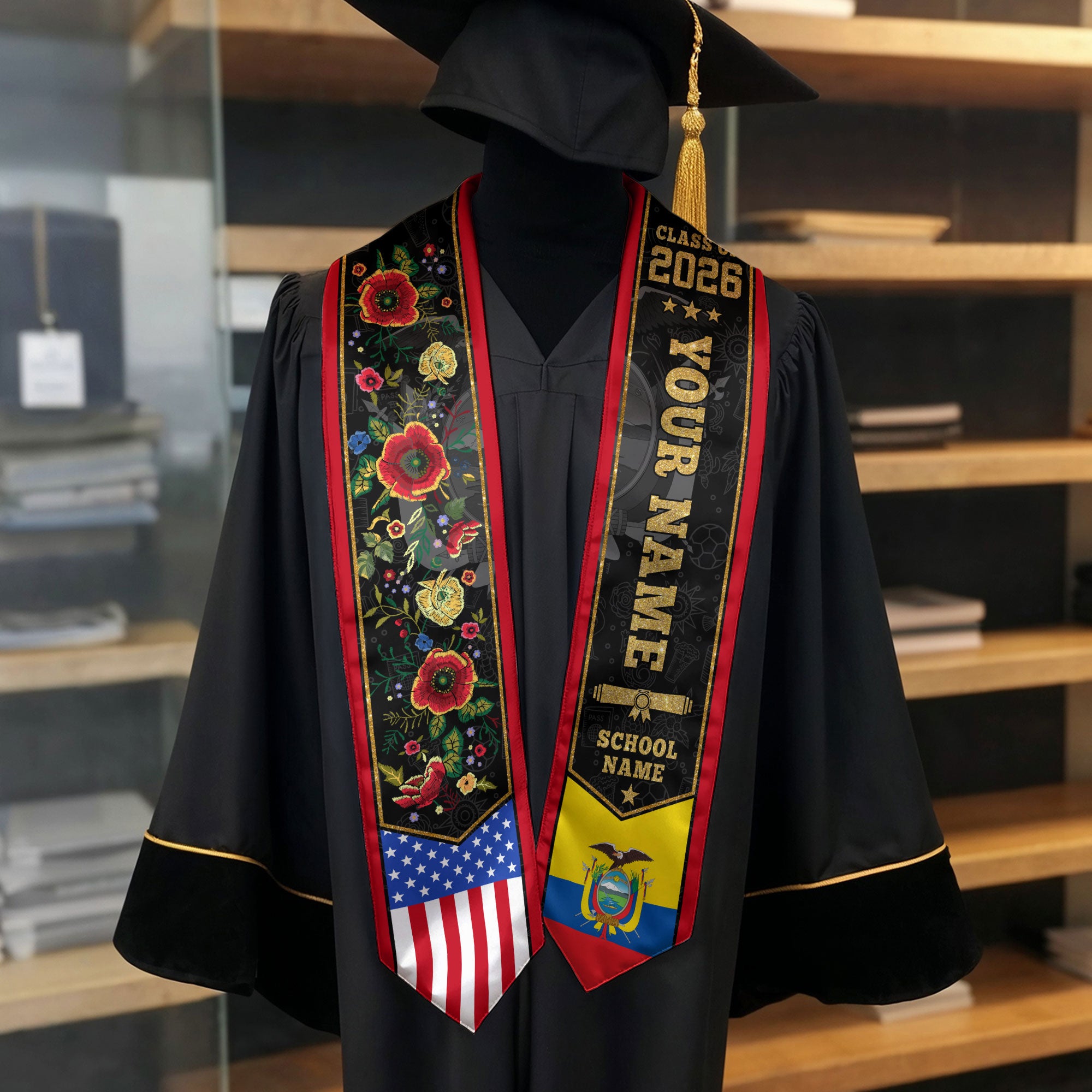 Ecuador Graduation Stole 2026, Ecuadorian Flag Graduation Sash, Custom Grad Stole 2026