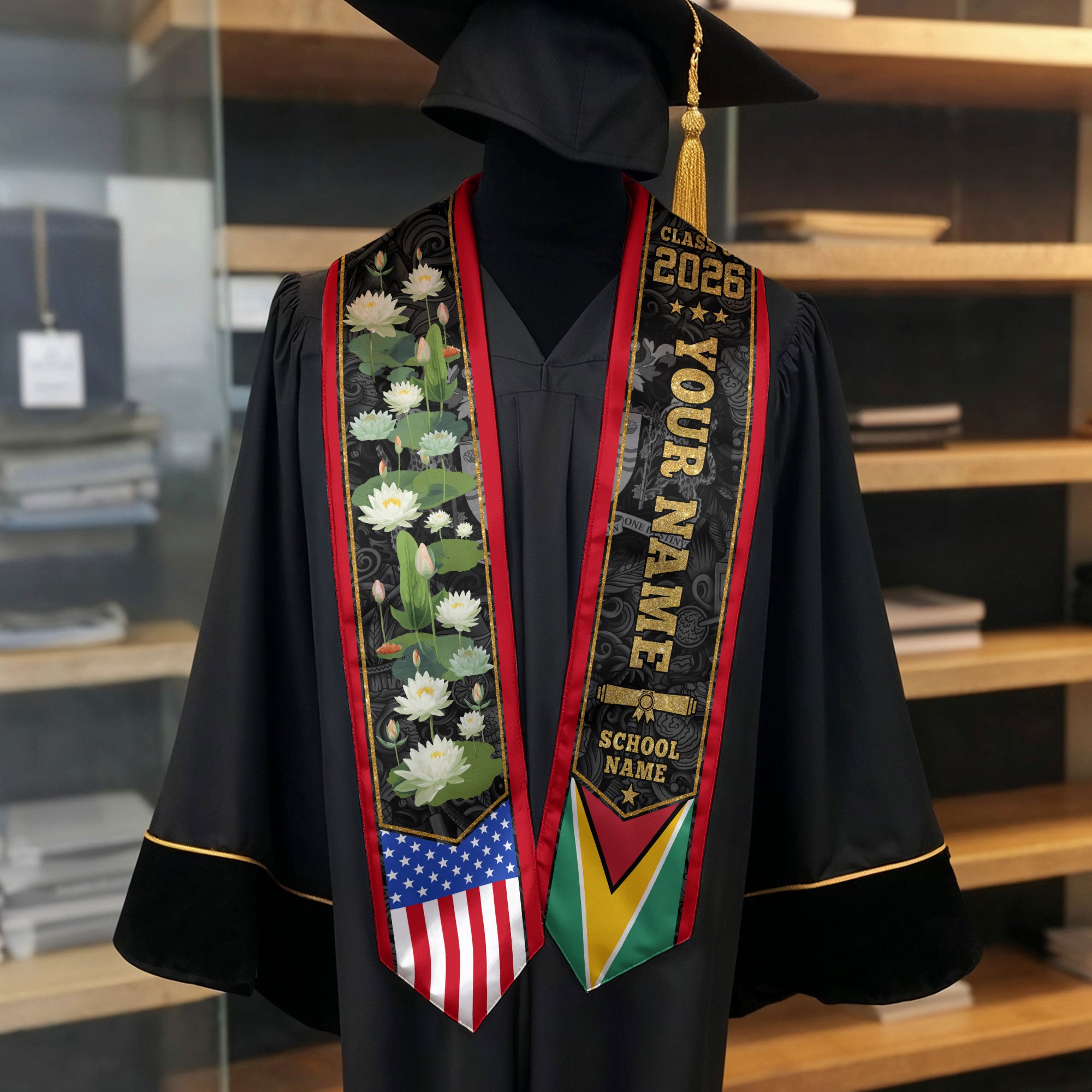 Guyana Graduation Stole 2026, Guyanese Flag Graduation Sash, Custom Grad Stole 2026