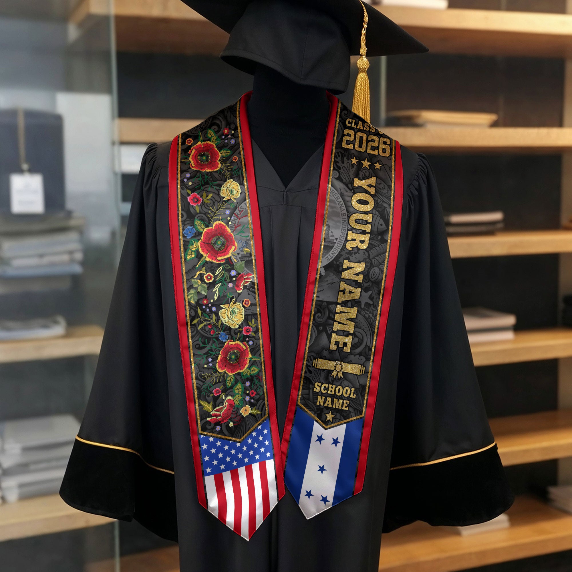 Honduran Graduation Sash, Honduras Flag Graduation Sash 2026, Honduras Stole