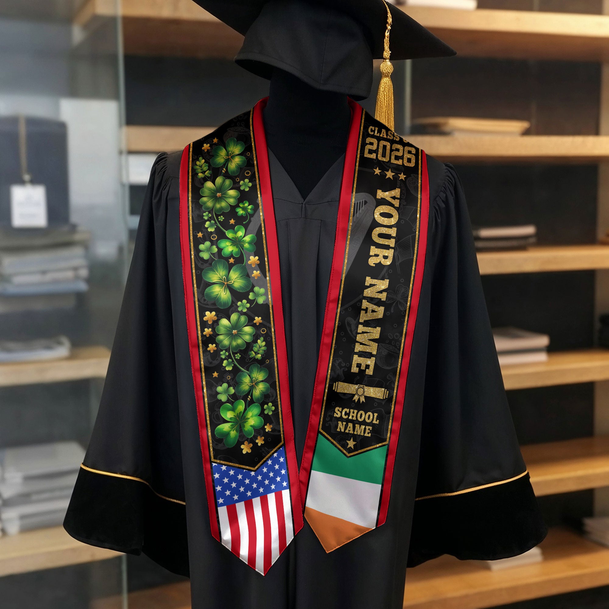 Ireland Graduation Stole 2026, Irish Flag Graduation Sash, Custom Grad Stole for 2026