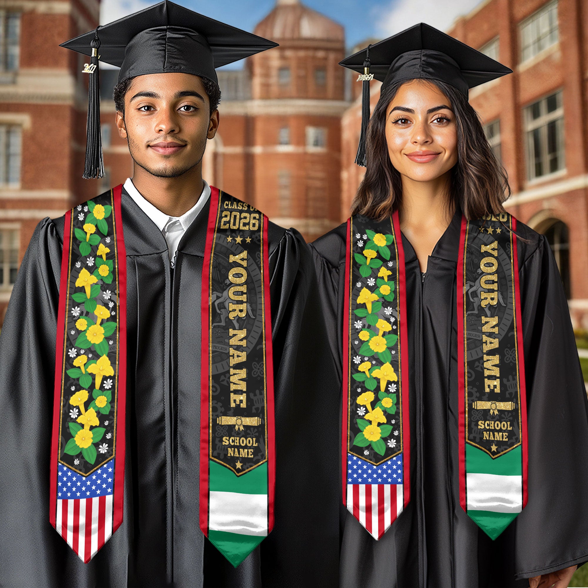 Nigeria Graduation Stole 2026, Nigerian Flag Sash, Graduation Stole with Custom Accent