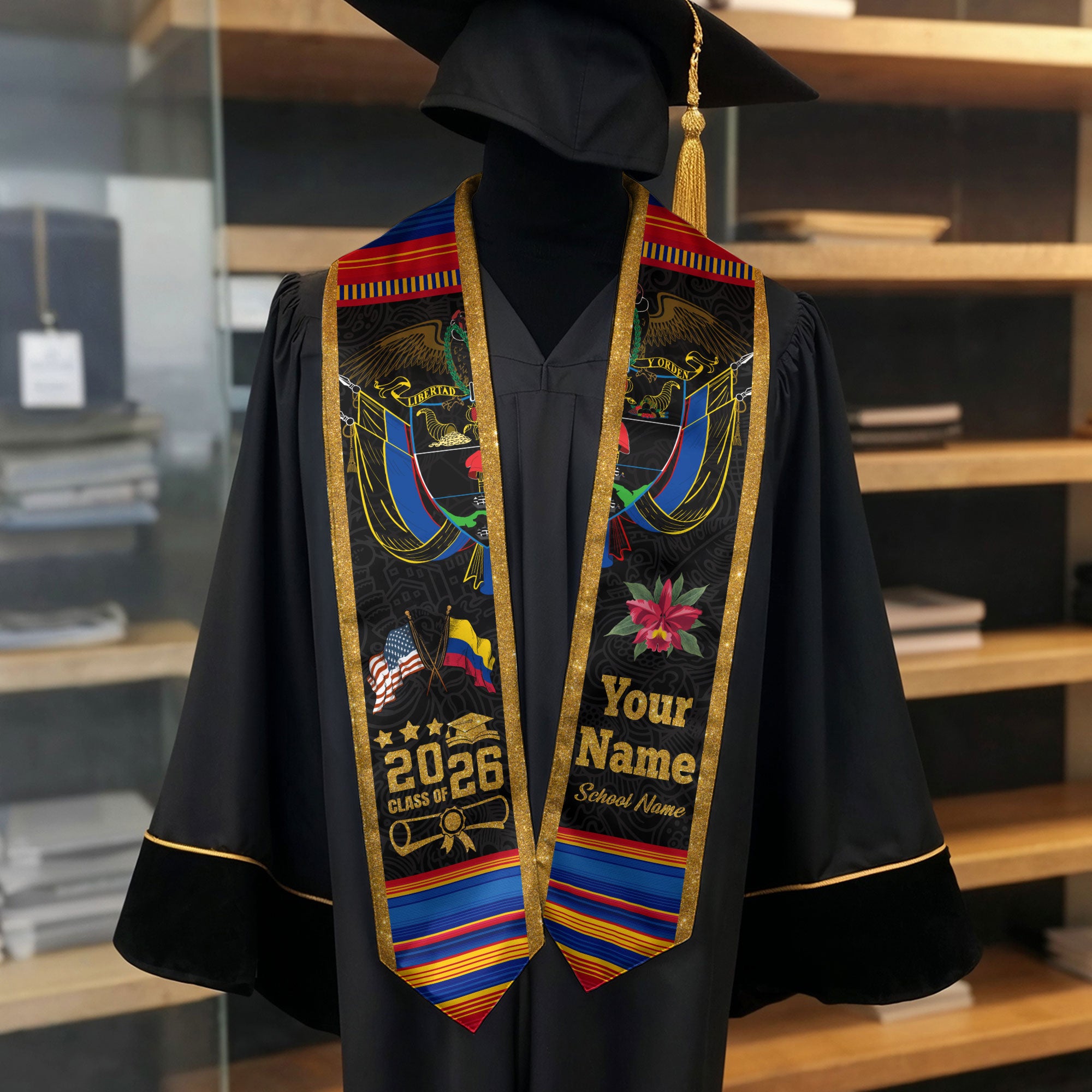 Colombia Graduation Stole 2026, Colombian Flag Academic Sash for Graduation Ceremony Class of 2026