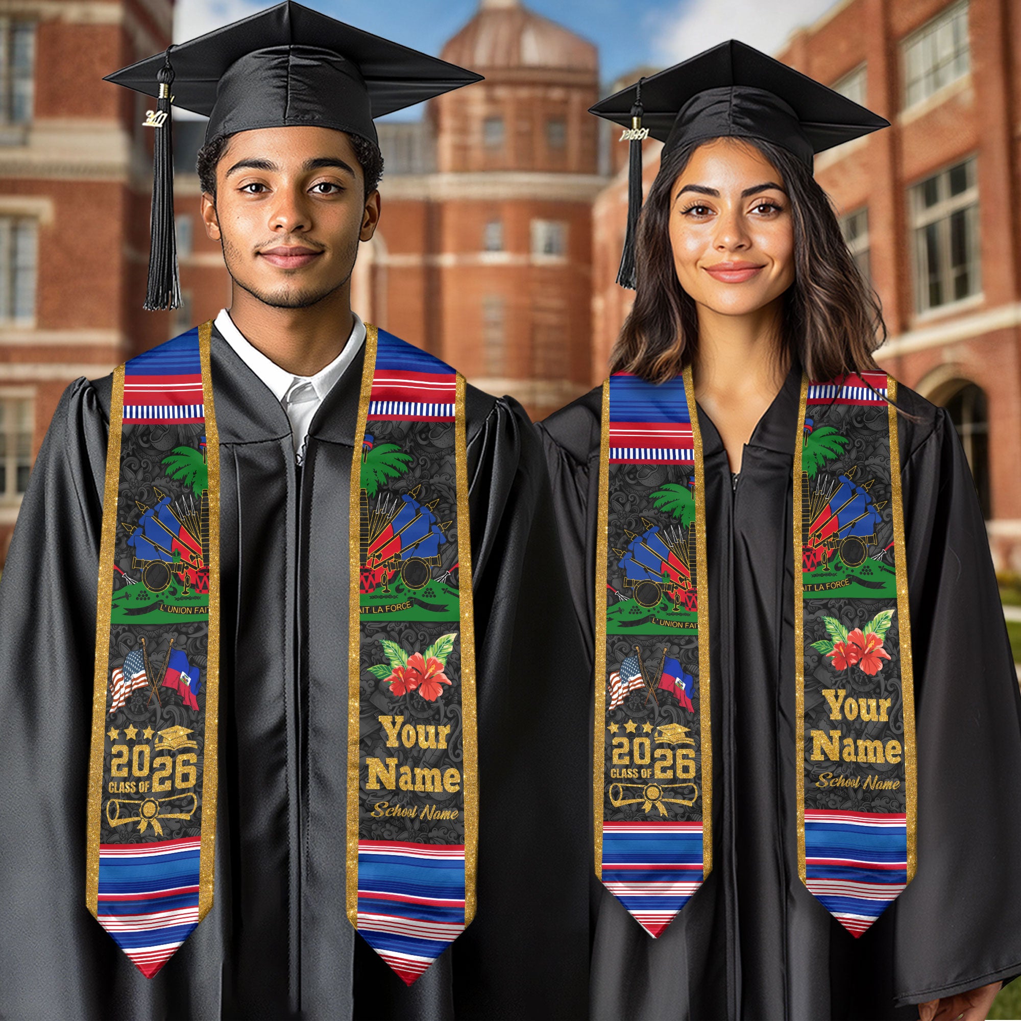 Haitian Graduation Sash 2026, Haitian Flag Graduation Sash, Stole for Graduates
