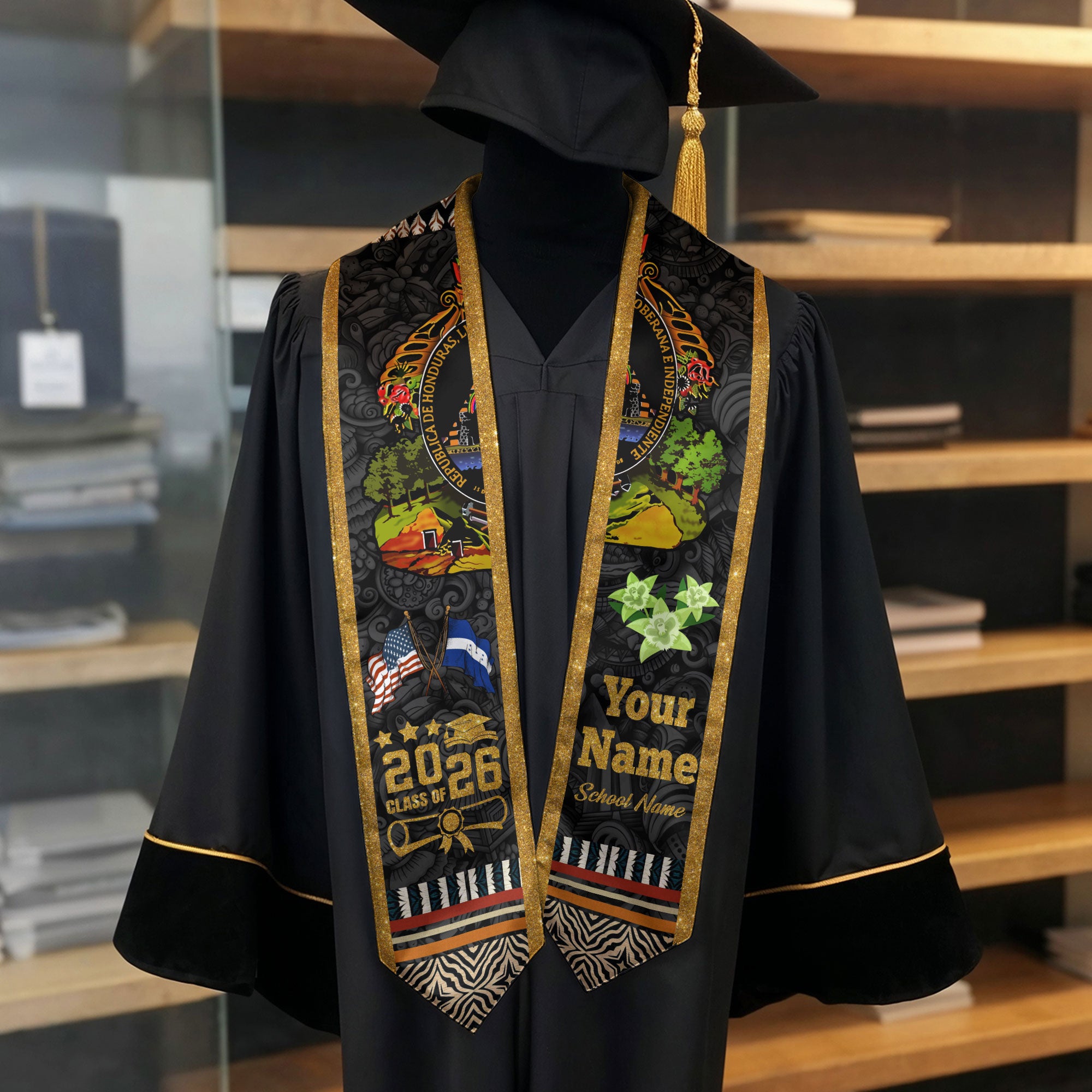 Honduras Flag Graduation Stole 2026, Honduran Stole, Honduran Graduation Sash
