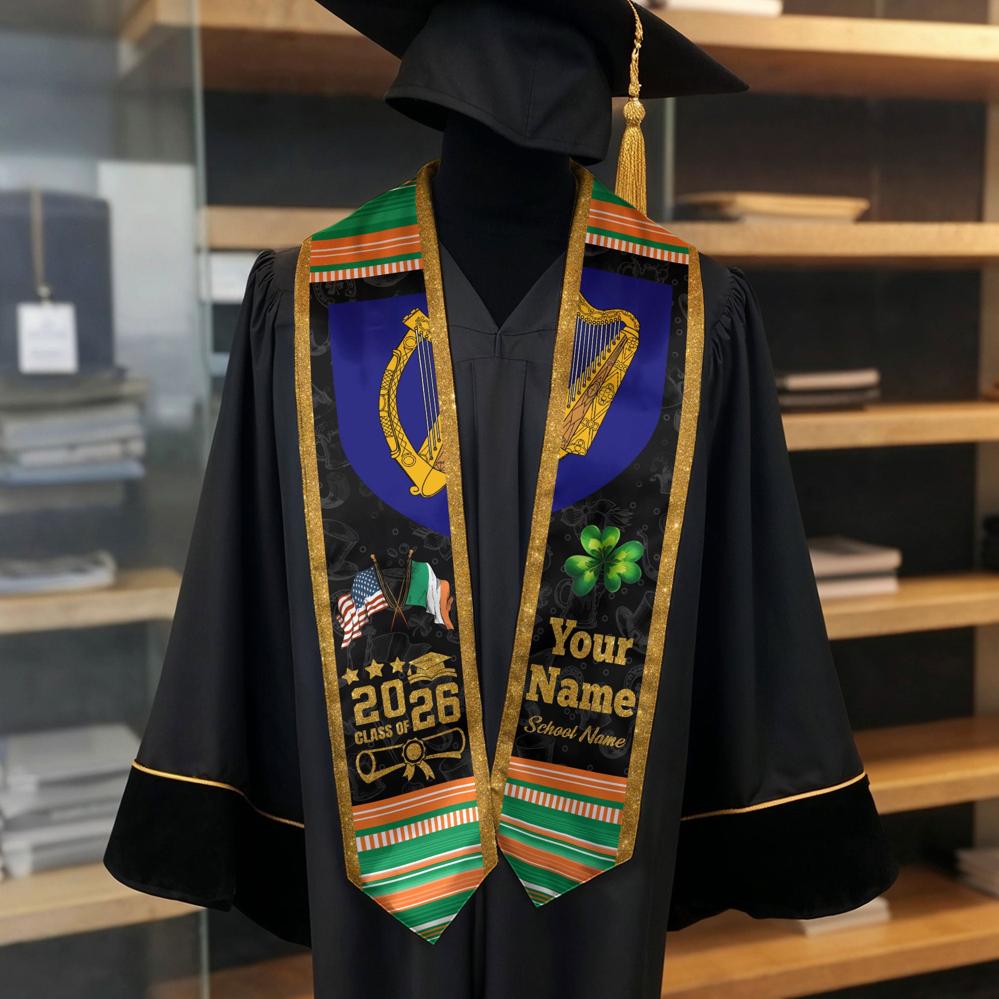 Irish Flag Graduation Sash 2026, Ireland Graduation Stole, Custom Graduation Stole 2026