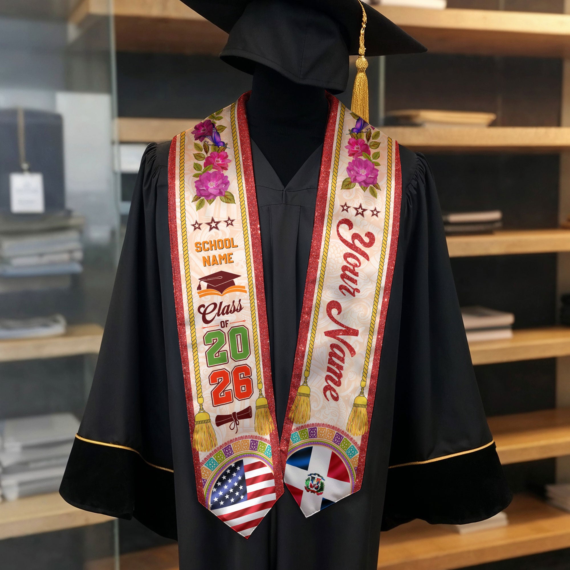 Graduation Stole Dominican Flag 2026, Dominican Sash for Graduation, Stole for Dominican Pride