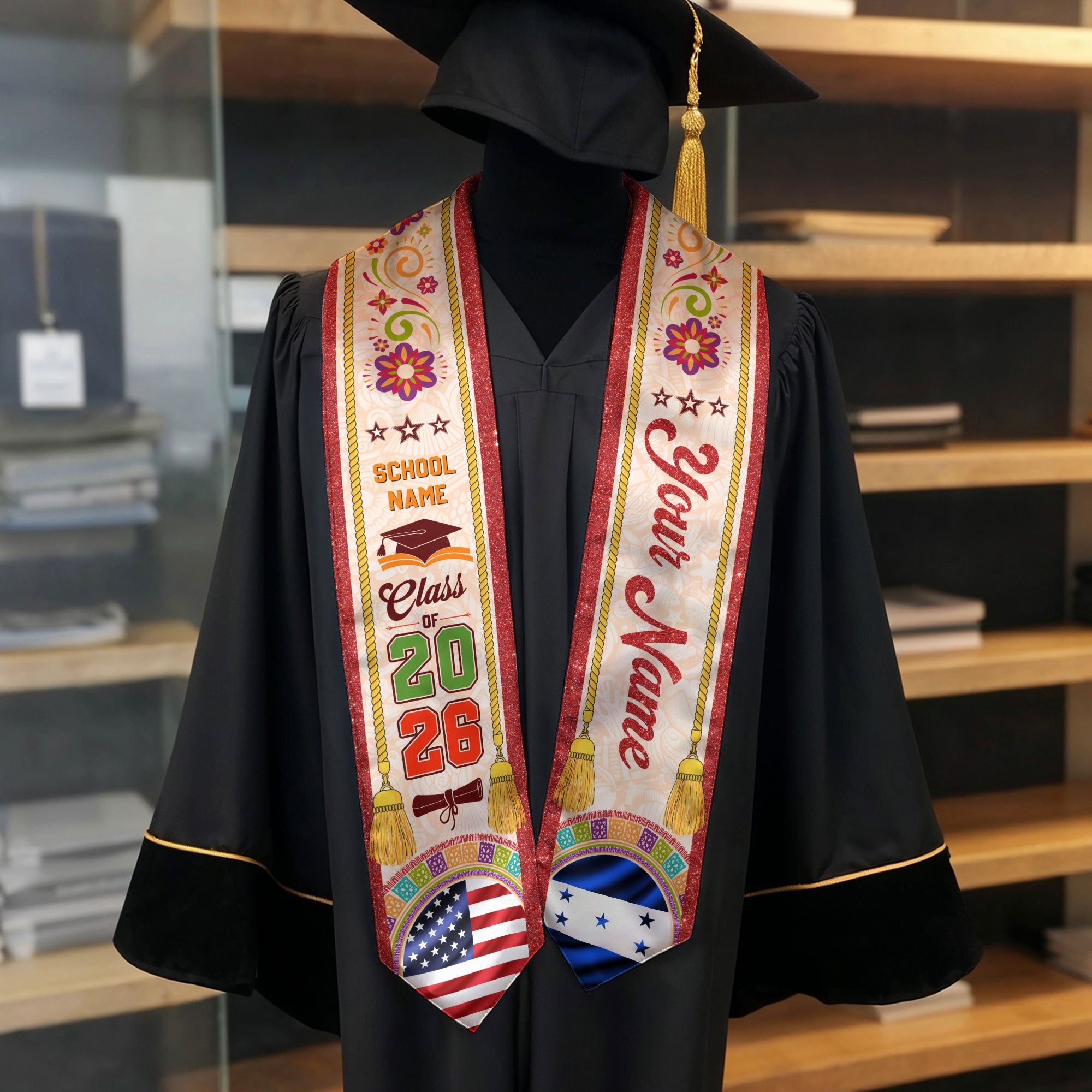 Honduran Stole, Honduras Graduation Sash 2026, Honduras Flag Stole for Graduation