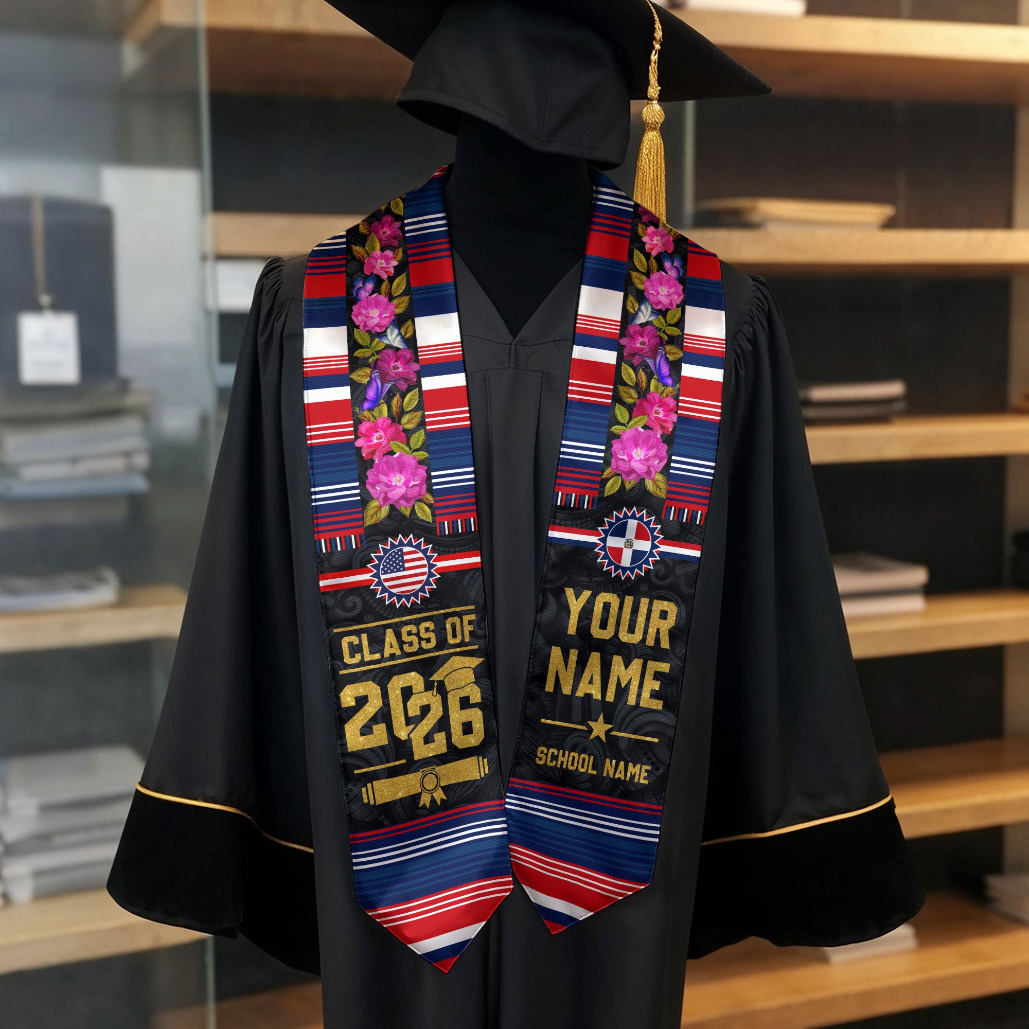 Dominican Stole 2026, Dominican Graduation Sash, Dominican Flag Stole for Graduates