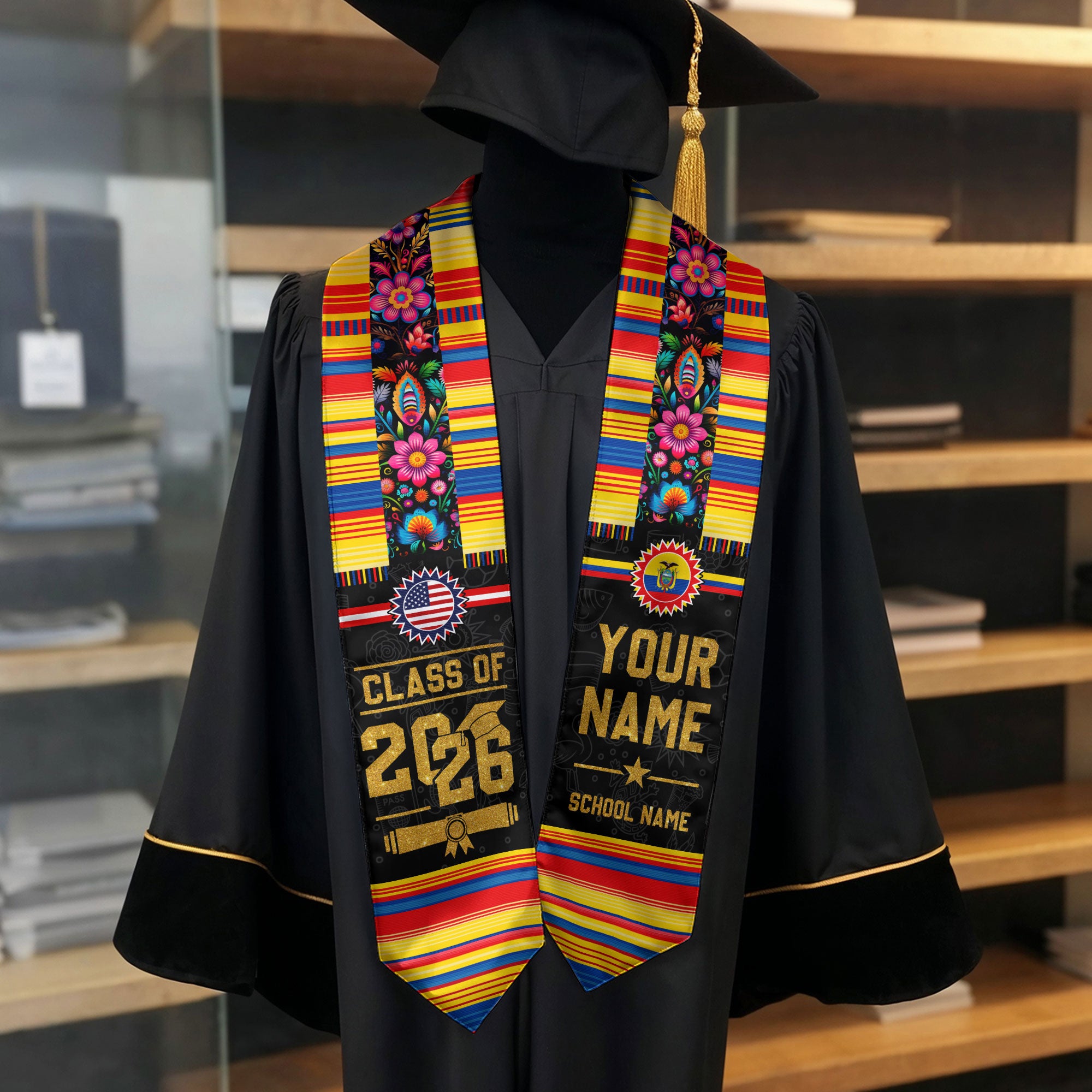 Ecuador Flag Graduation Stole 2026, Ecuador Stole Sash, Custom Grad Sash Class of 2026