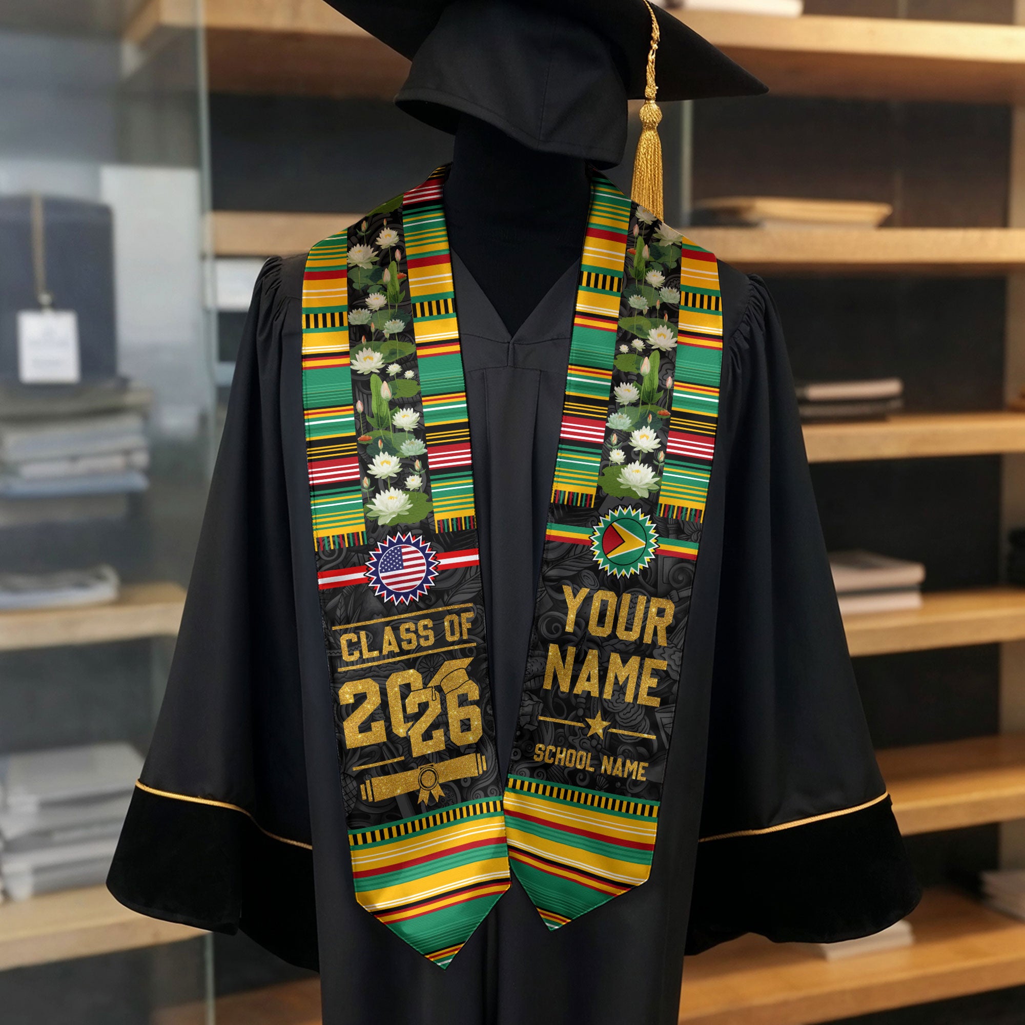 Guyana Flag Graduation Stole 2026, Guyana Stole Sash, Custom Grad Sash Class of 2026