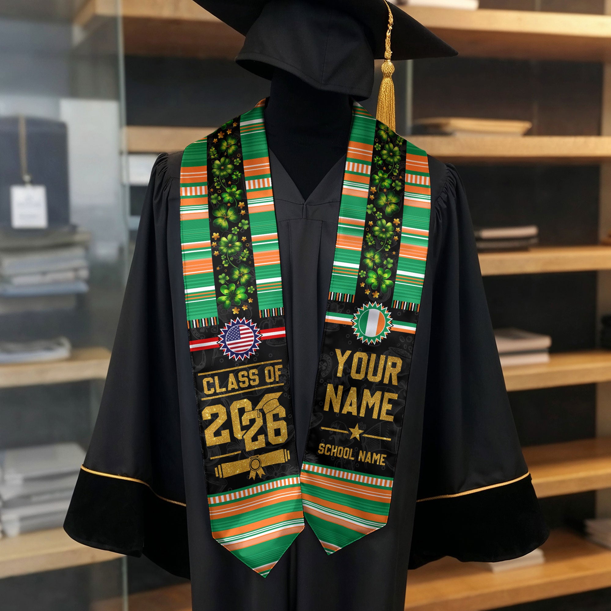 Ireland Flag Graduation Stole 2026, Ireland Stole Sash, Custom Grad Sash Class of 2026