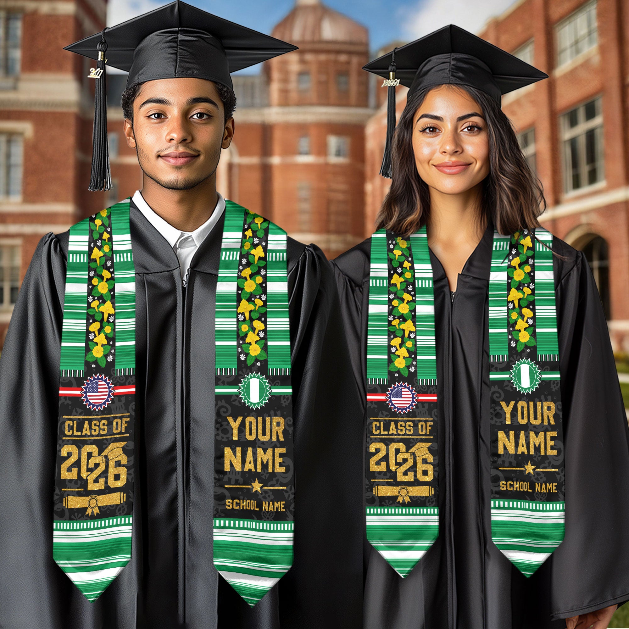 Nigeria Flag Graduation Stole 2026, Nigerian Graduation Sash, Personalized Finish