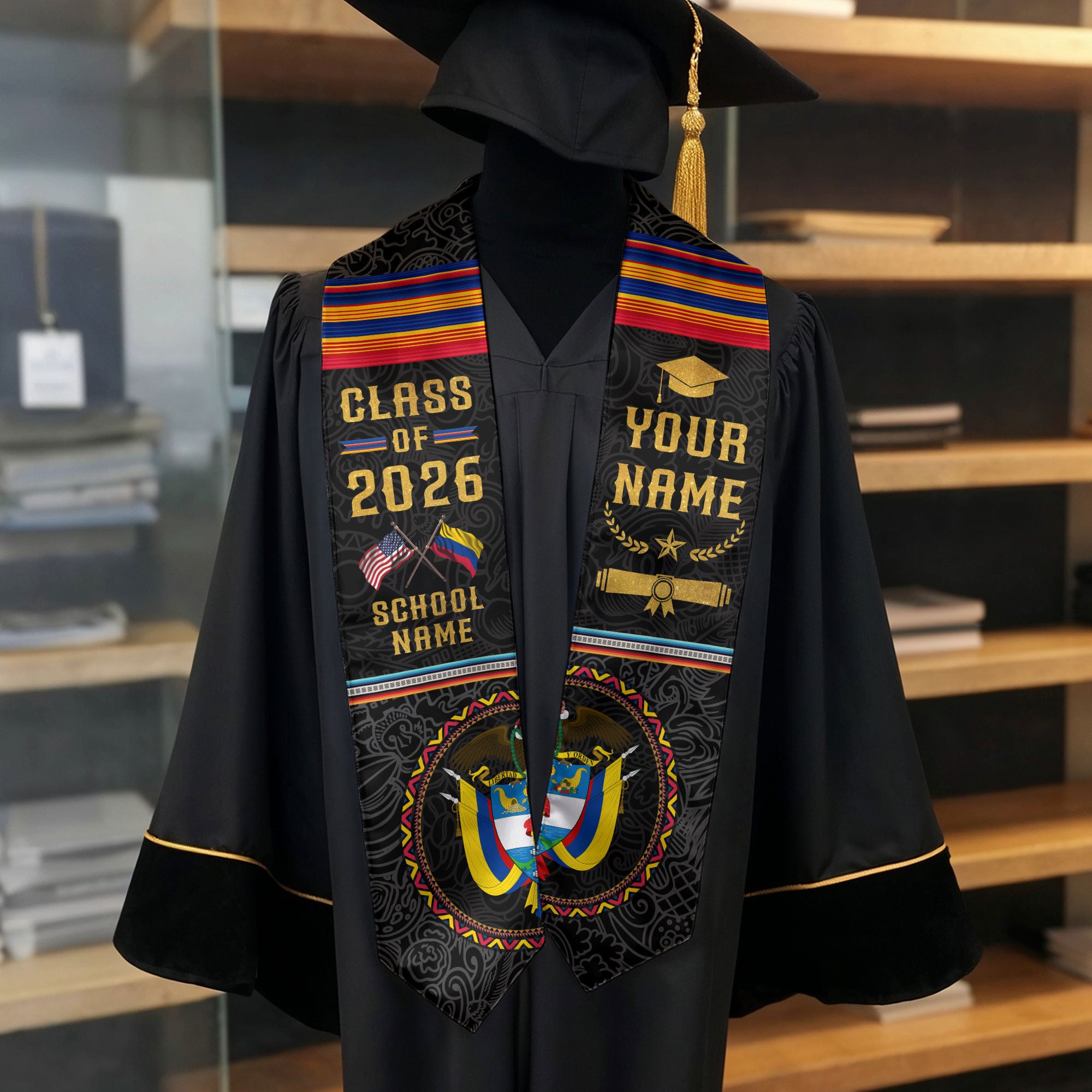 Colombian Graduation Stole 2026, National Flag Inspired Graduation Sash for Colombia Graduates