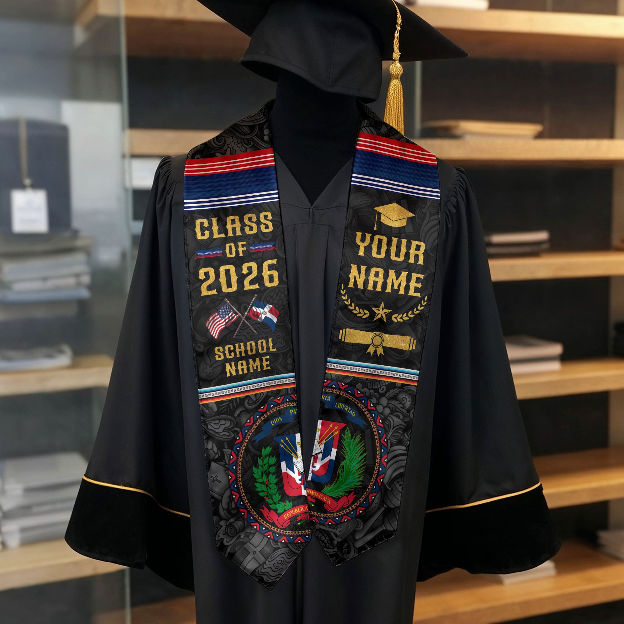 Dominican Flag Graduation Stole, Dominican Sash 2026, Stole for Dominican Pride