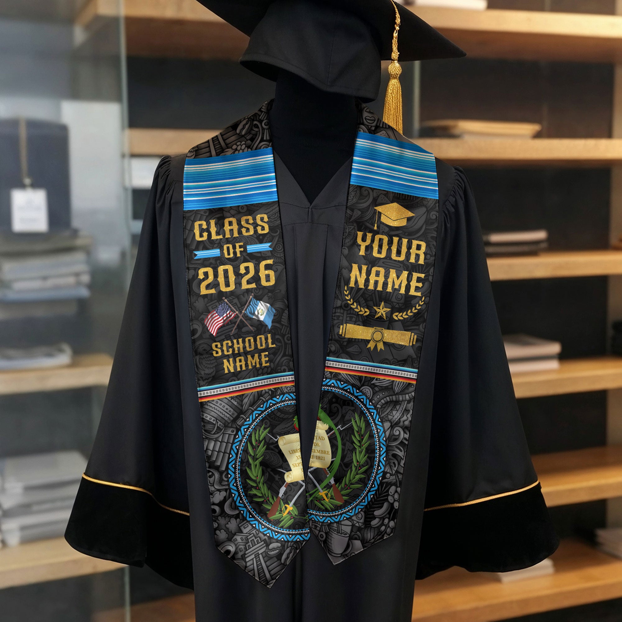 Customized Guatemalan Flag Graduation Sash 2026, Guatemala Graduation Stole, Custom Academic Style