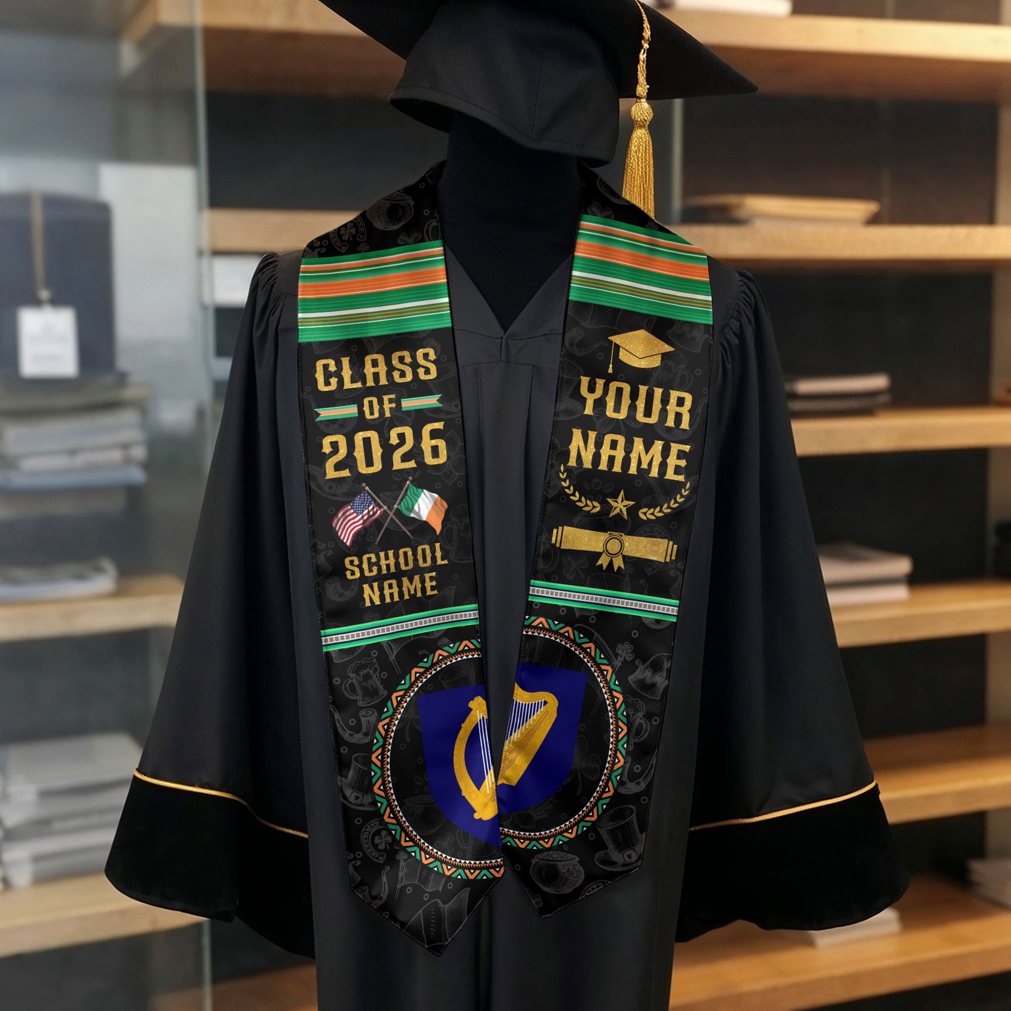 Custom Ireland Graduation Sash 2026, Irish Flag Stole, Ireland Graduation Stole for Grads