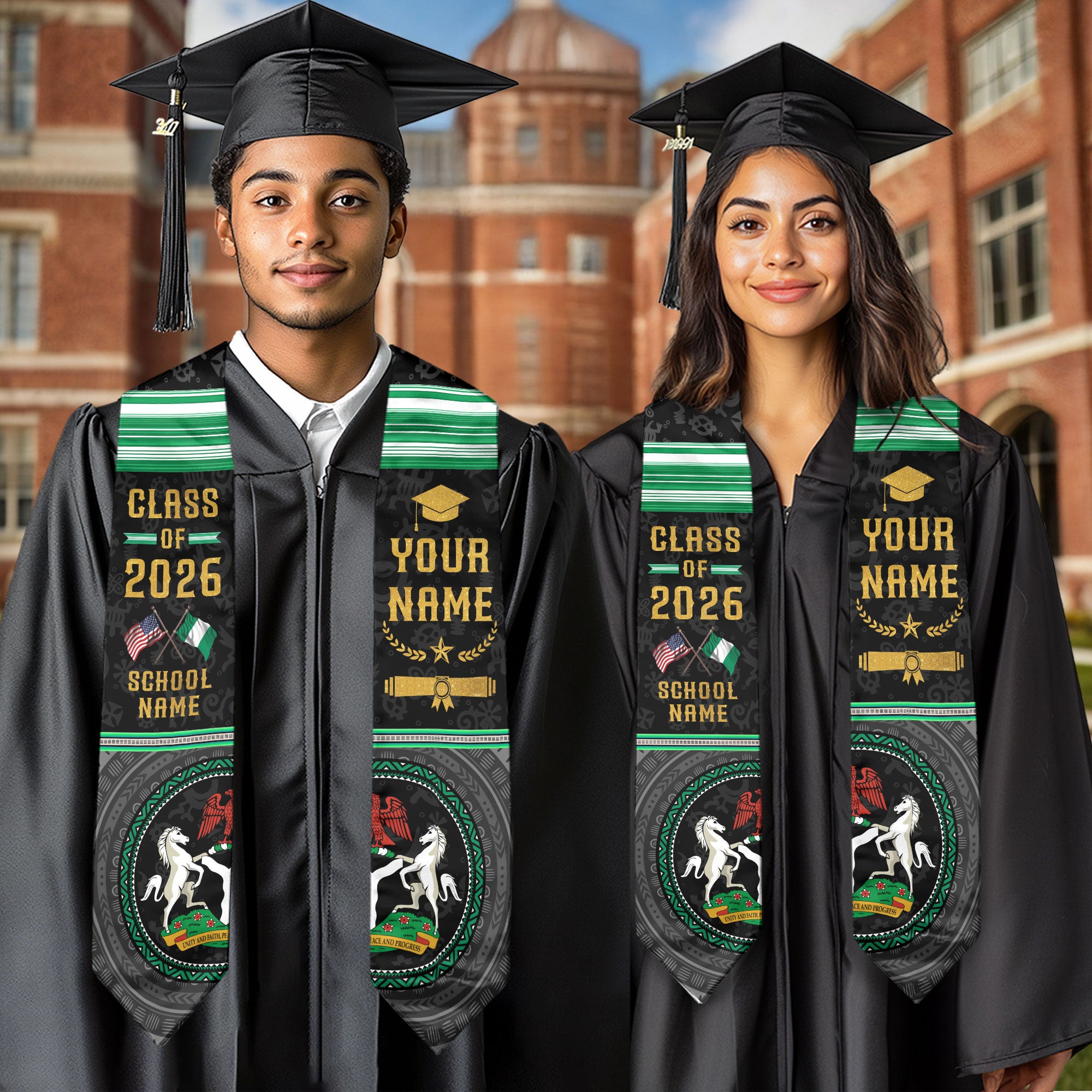 Nigerian Graduation Stole 2026, Nigeria Flag Sash, Graduation Stole with Custom Details
