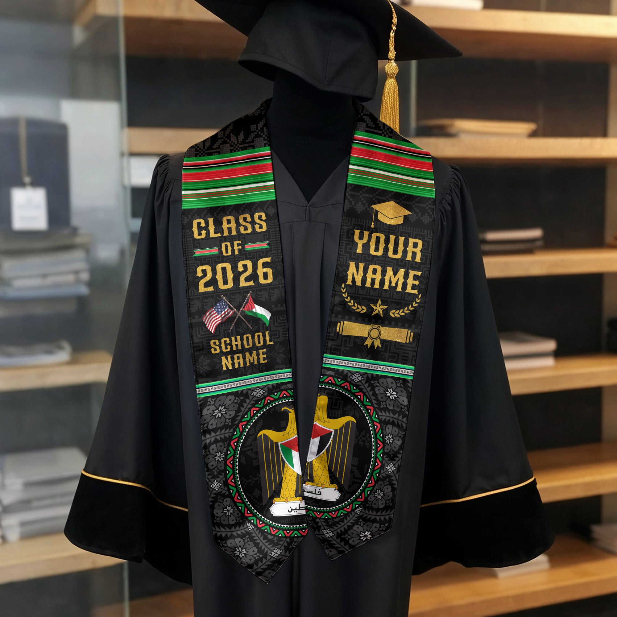 Palestinian Graduation Stole 2026, Palestine Flag Sash, Graduation Stole with Custom Details