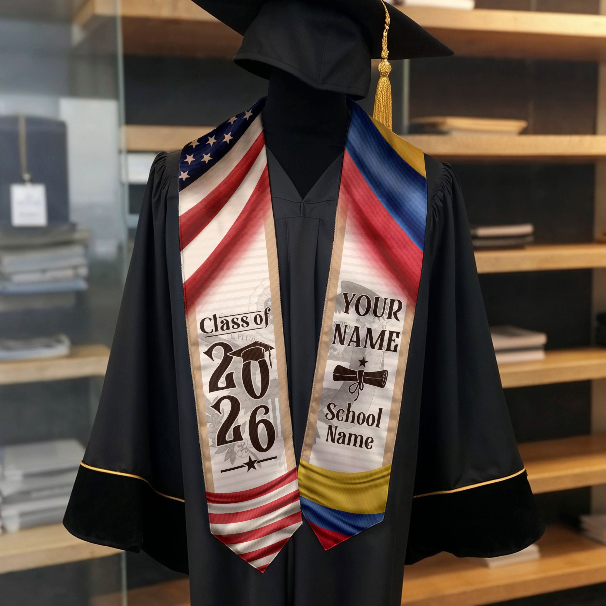 Graduation Stole Colombia 2026, Elegant Colombian Flag Sash for Formal Commencement Ceremony