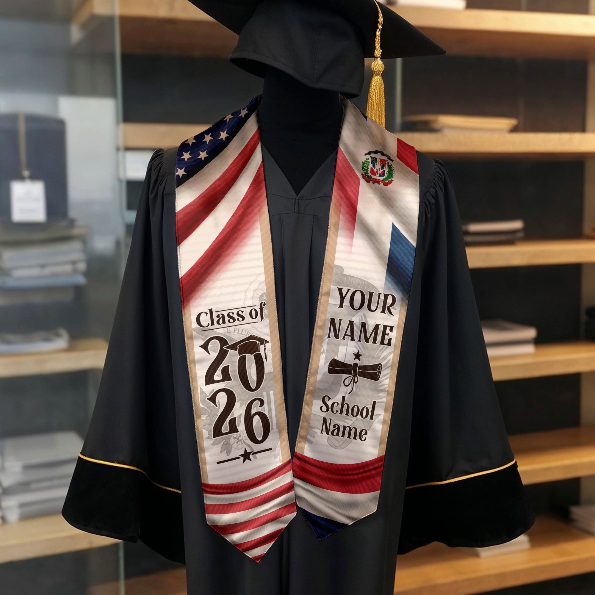 2026 Dominican Graduation Sash, Dominican Stole for Graduation, Flag Dominican Stole