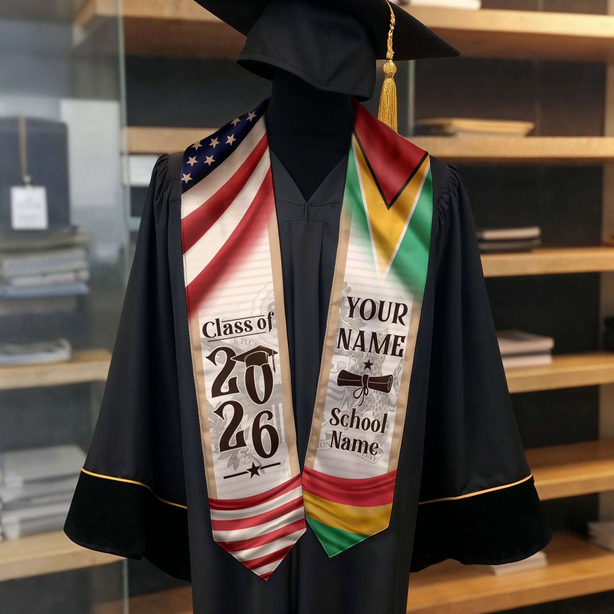 Guyanese Graduation Stole 2026, Guyana Flag Sash, Custom Graduation Sash for Graduates