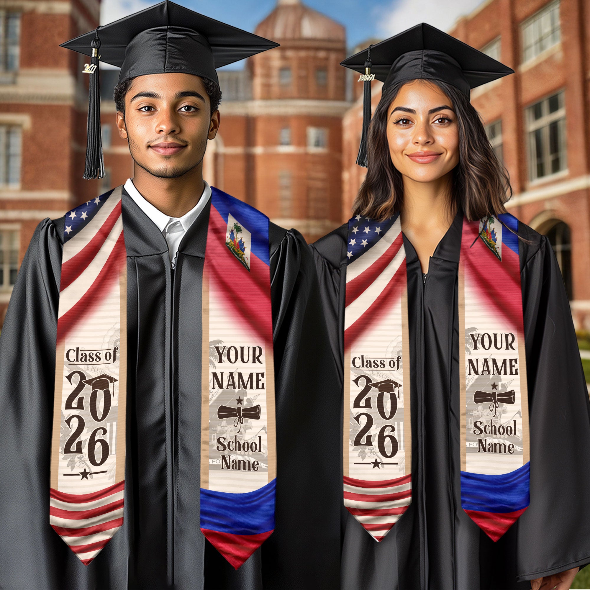2026 Haitian Flag Stole, Graduation Sash for Haiti, Stole for Haitian Graduates