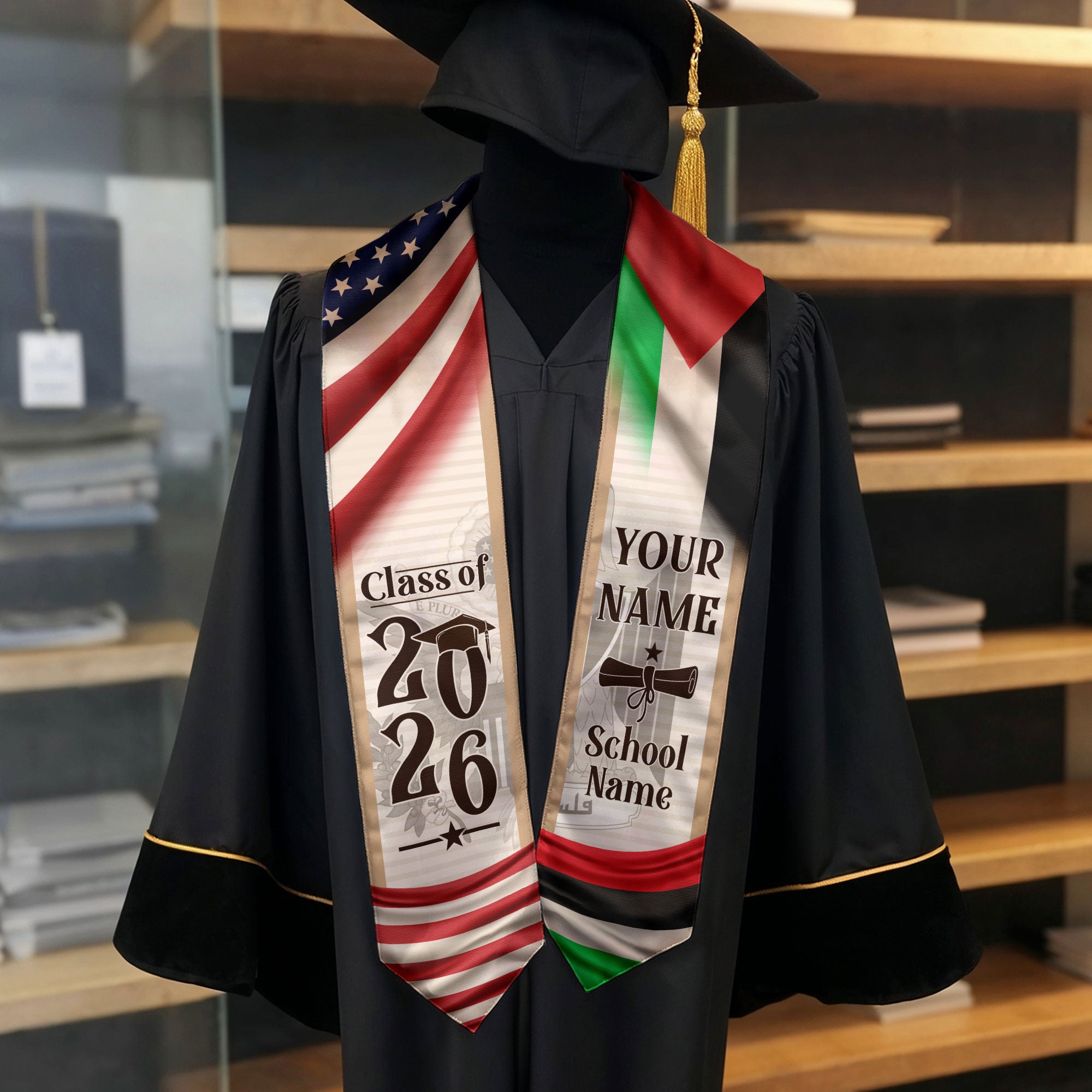 Palestine Graduation Sash 2026, Palestinian Flag Graduation Stole, Custom Accent for Grads