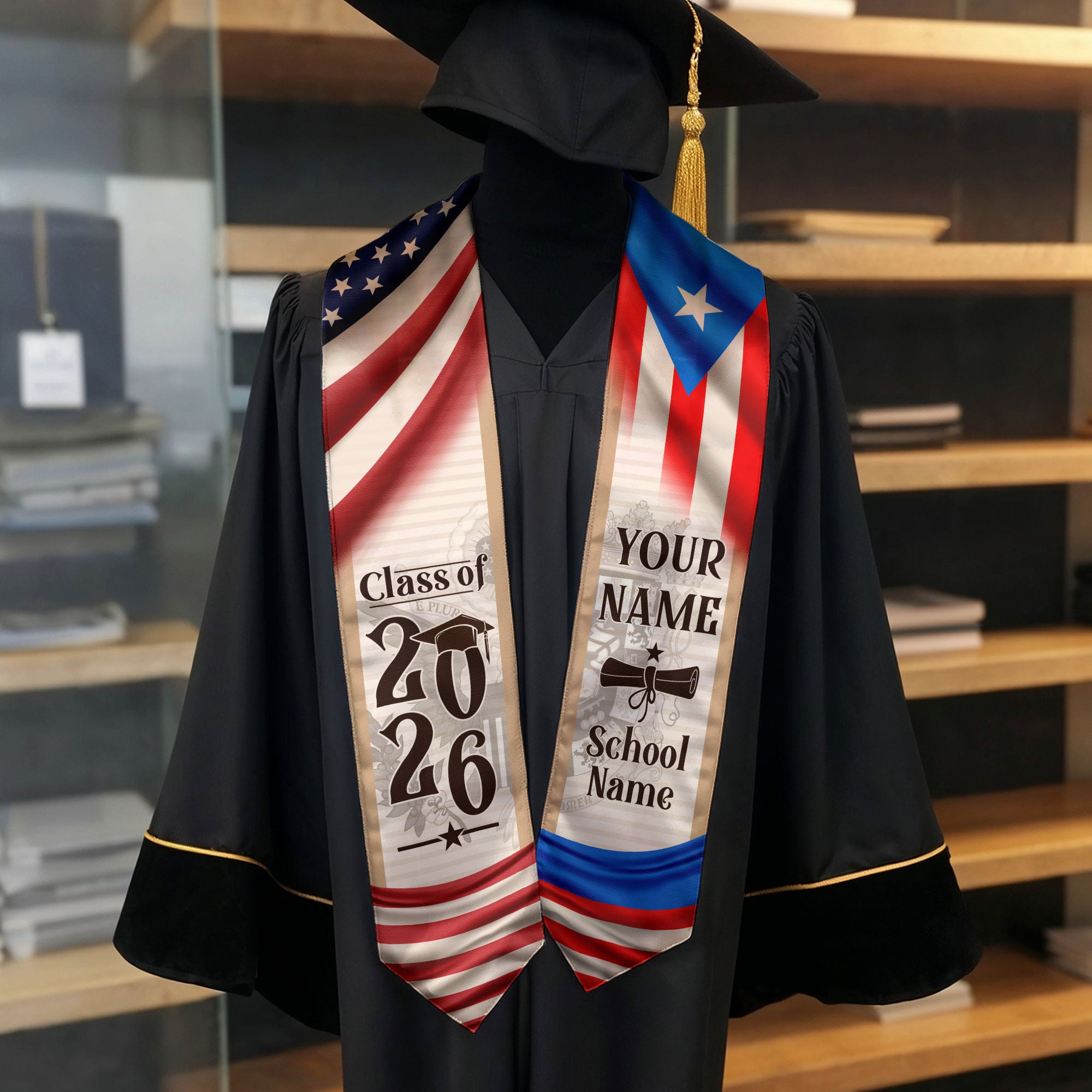 Puerto Rico Graduation Sash 2026, Puerto Rican Flag Graduation Stole, Custom Accent for Grads