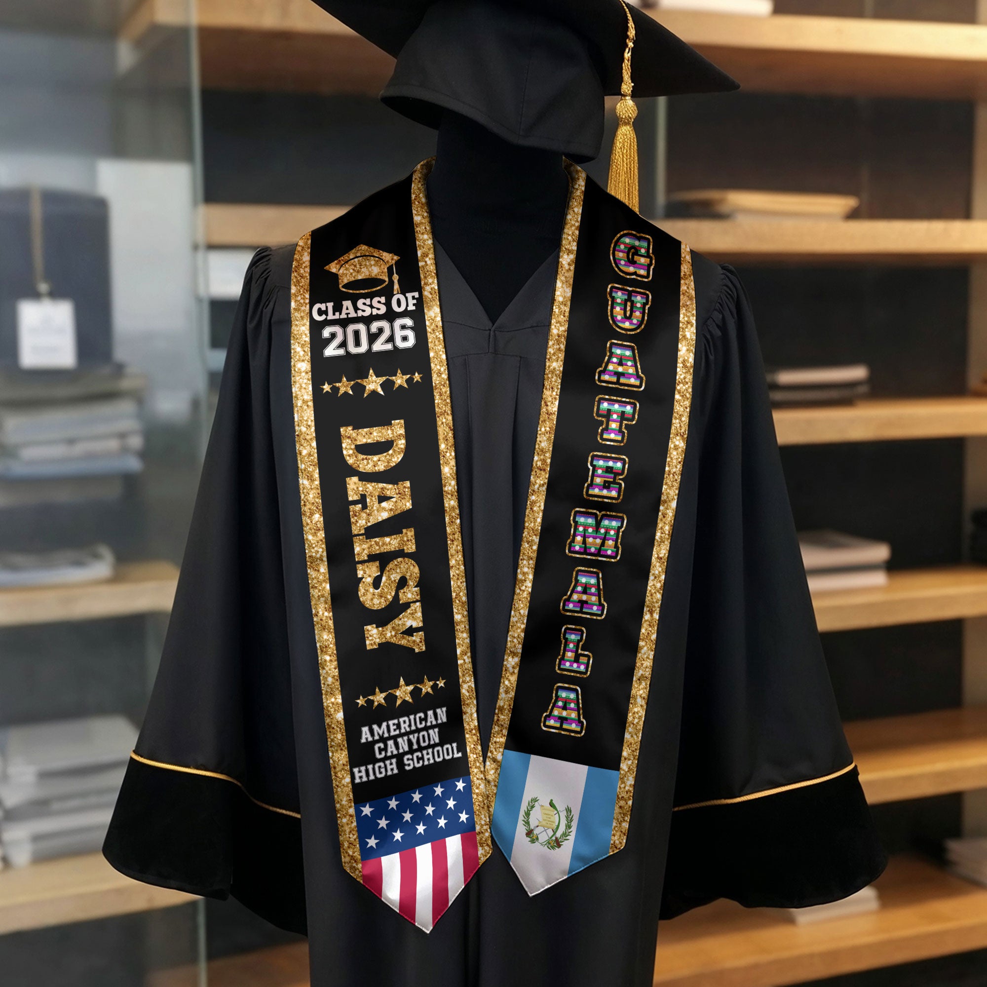 2026 Guatemala Flag Graduation Stole, Guatemala Sash, Personal Detail Option for Grads