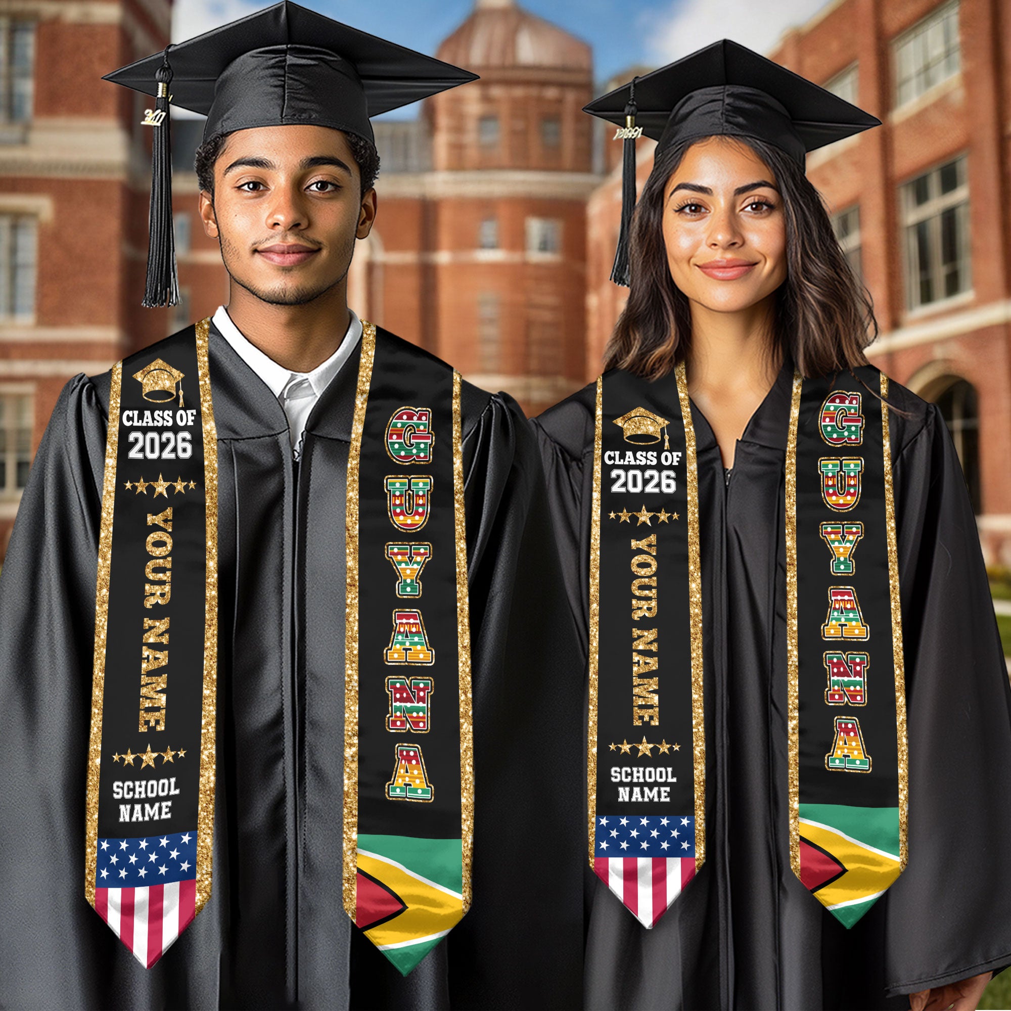 Guyana Graduation Stole 2026, Guyana Flag Sash, Personal Detail Option for Graduates