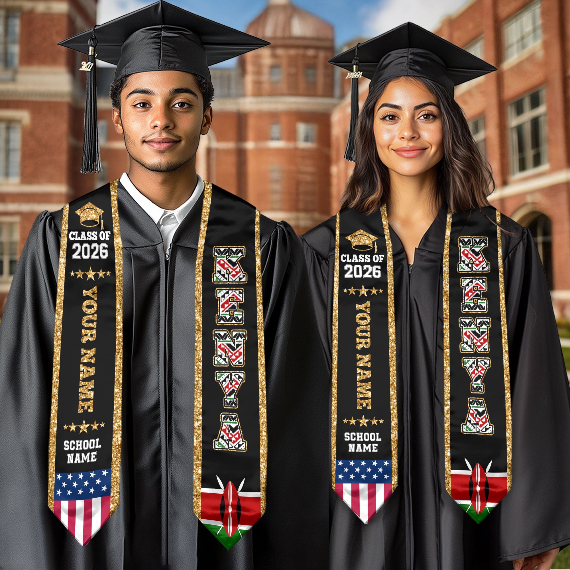 Kenya Graduation Stole 2026, Kenya Flag Sash, Personal Detail Option for Graduates