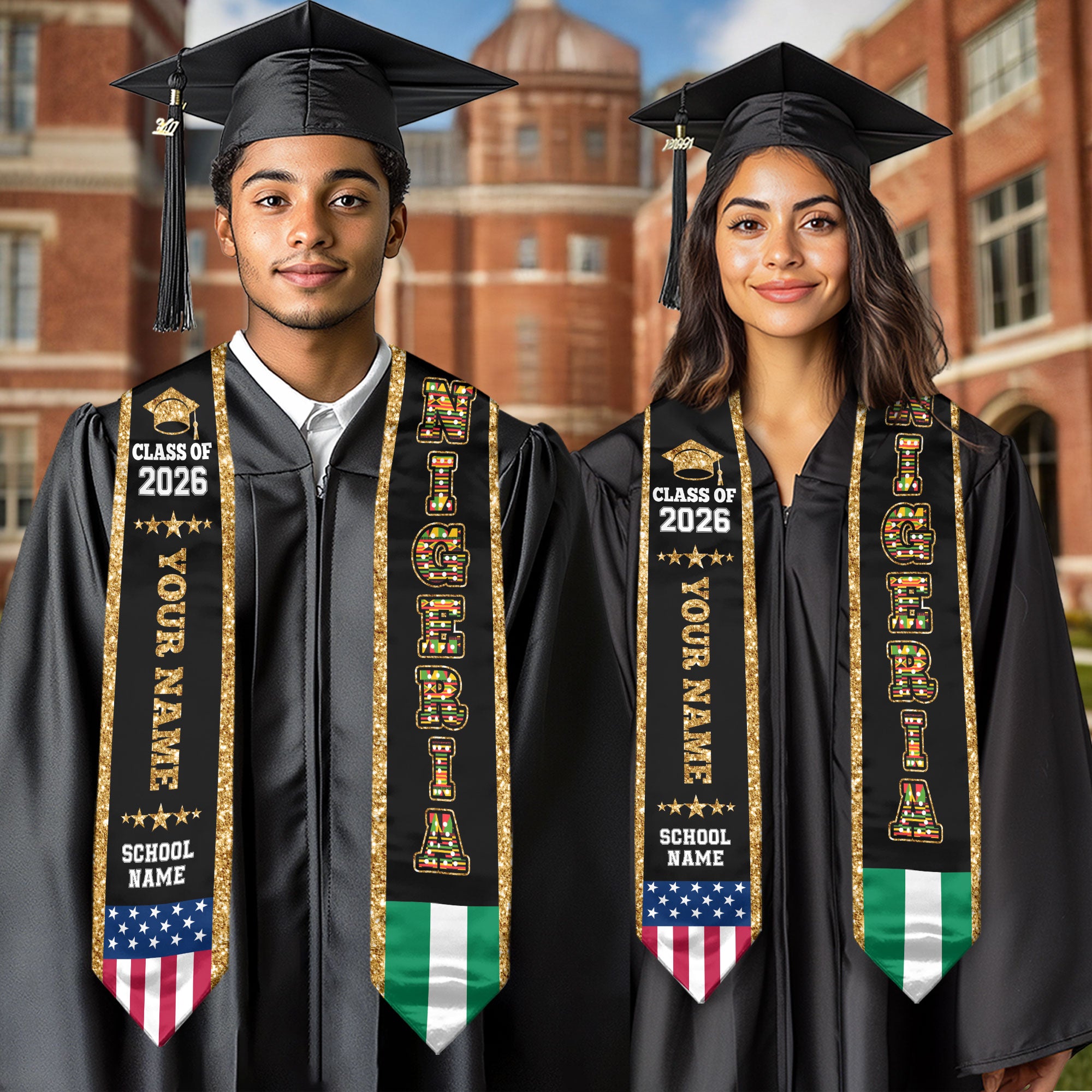 Nigeria Graduation Stole 2026, Nigeria Flag Sash, Personal Detail Option for Graduates