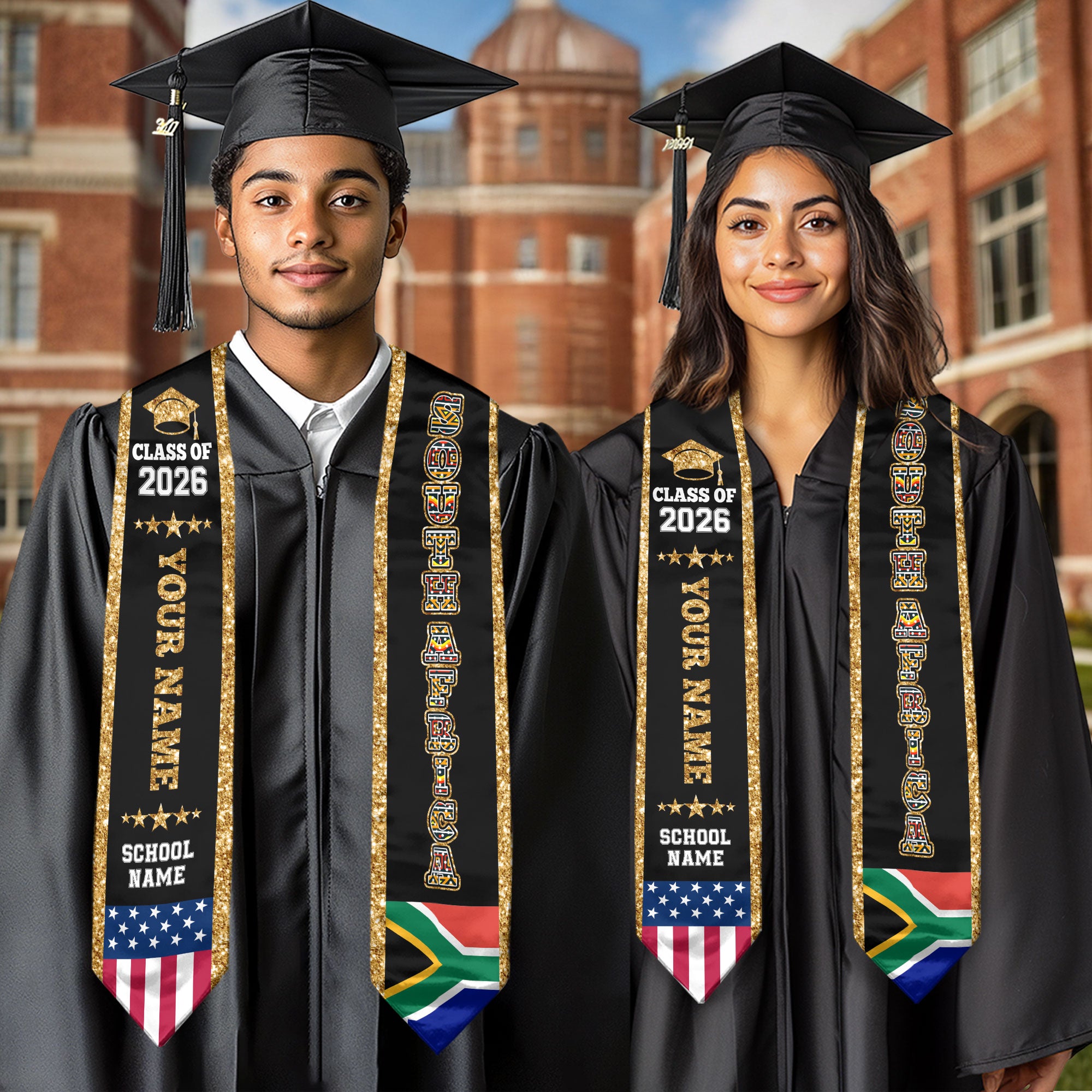 SouthAfrica Graduation Stole 2026, Flag Sash, Personal Detail Option for Grads Ceremony