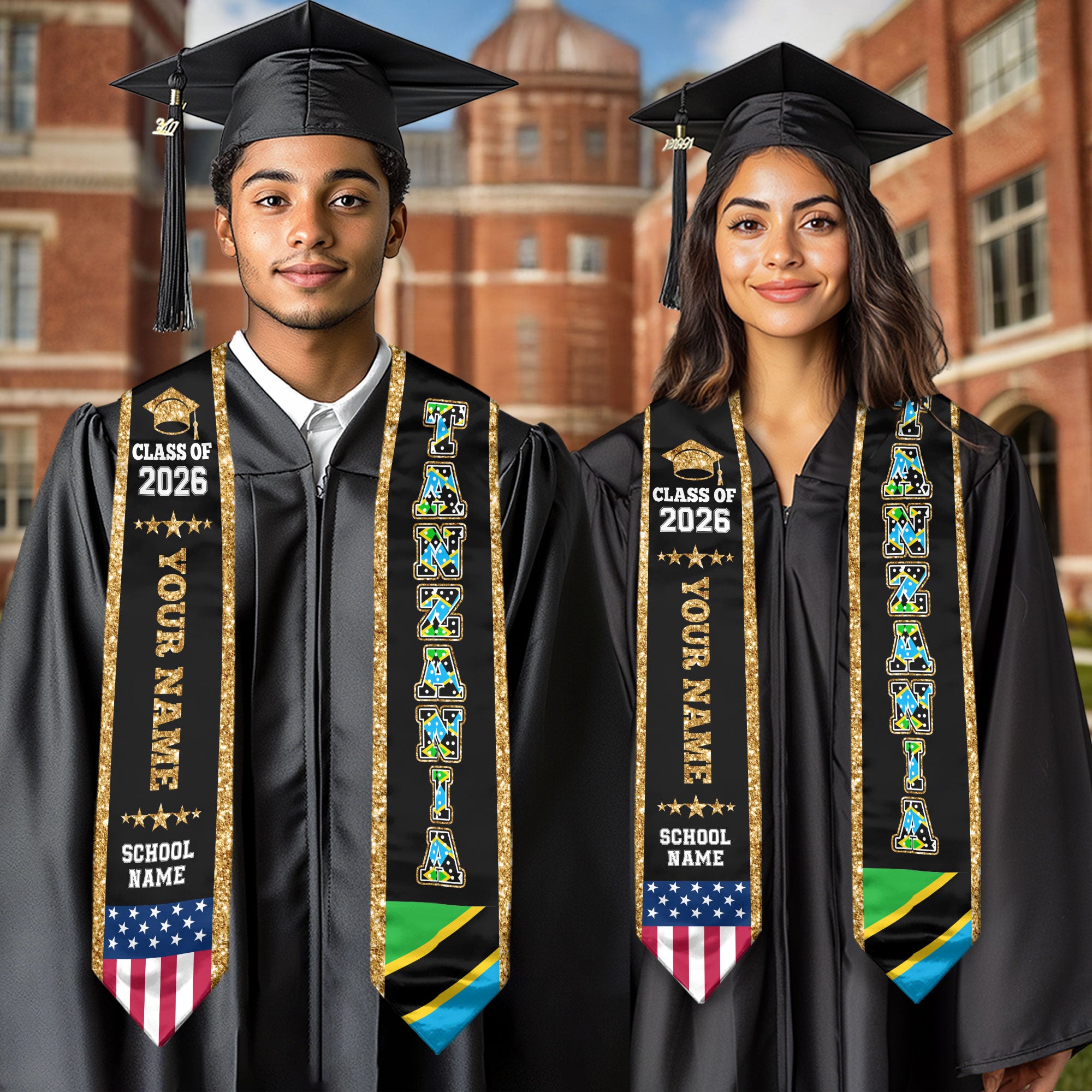 Tanzania Graduation Stole 2026, Tanzania Flag Sash, Personal Detail Option for Graduates