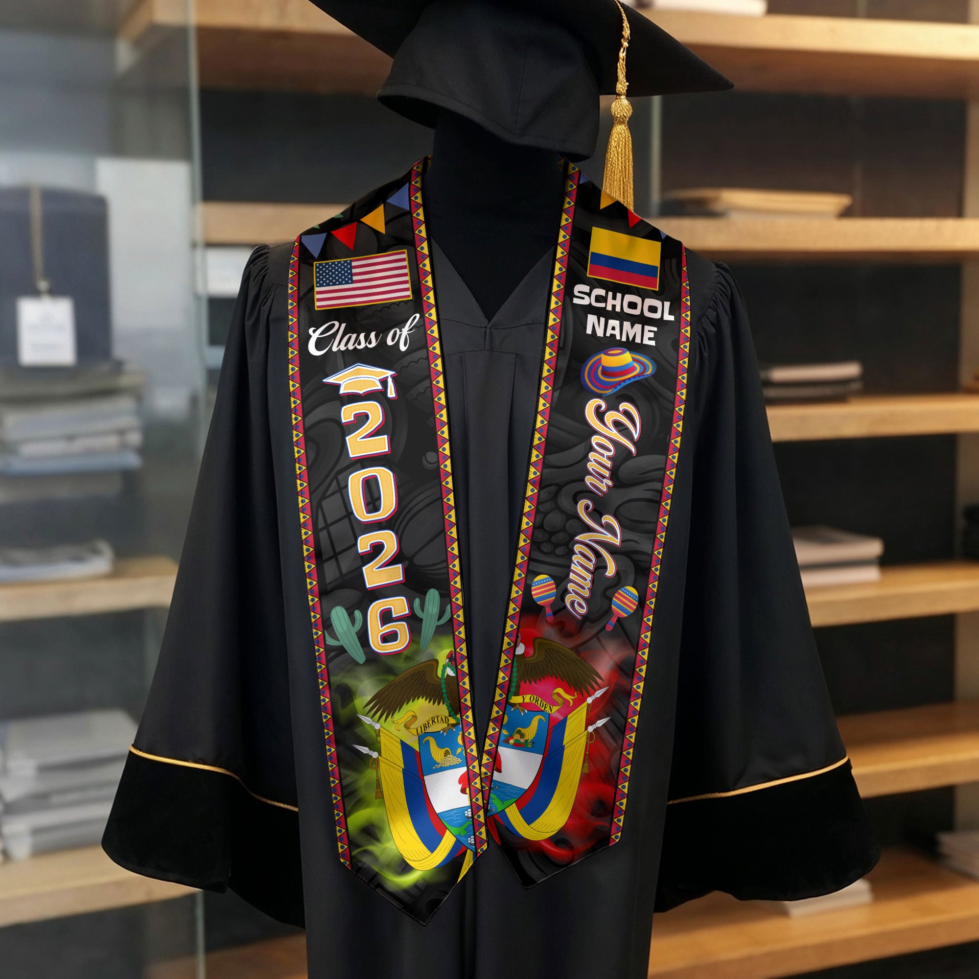 Colombia Graduation Stole 2026, Colombian Flag Graduation Sash, Custom Details Grad Stole