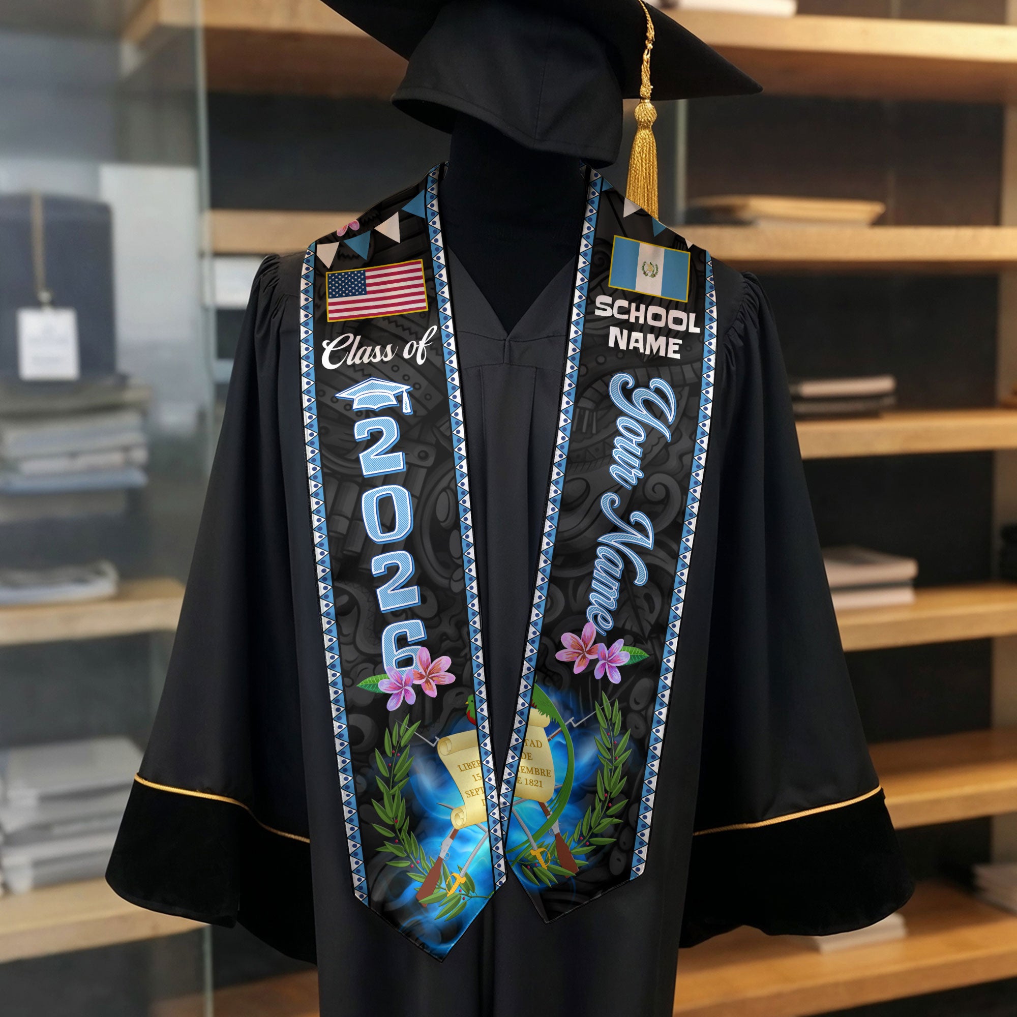 Customized Guatemala Graduation Stole, Guatemalan Sash Custom, Guatemalan Flag Stole, Custom Graduation Sash 2026, Class of 2026